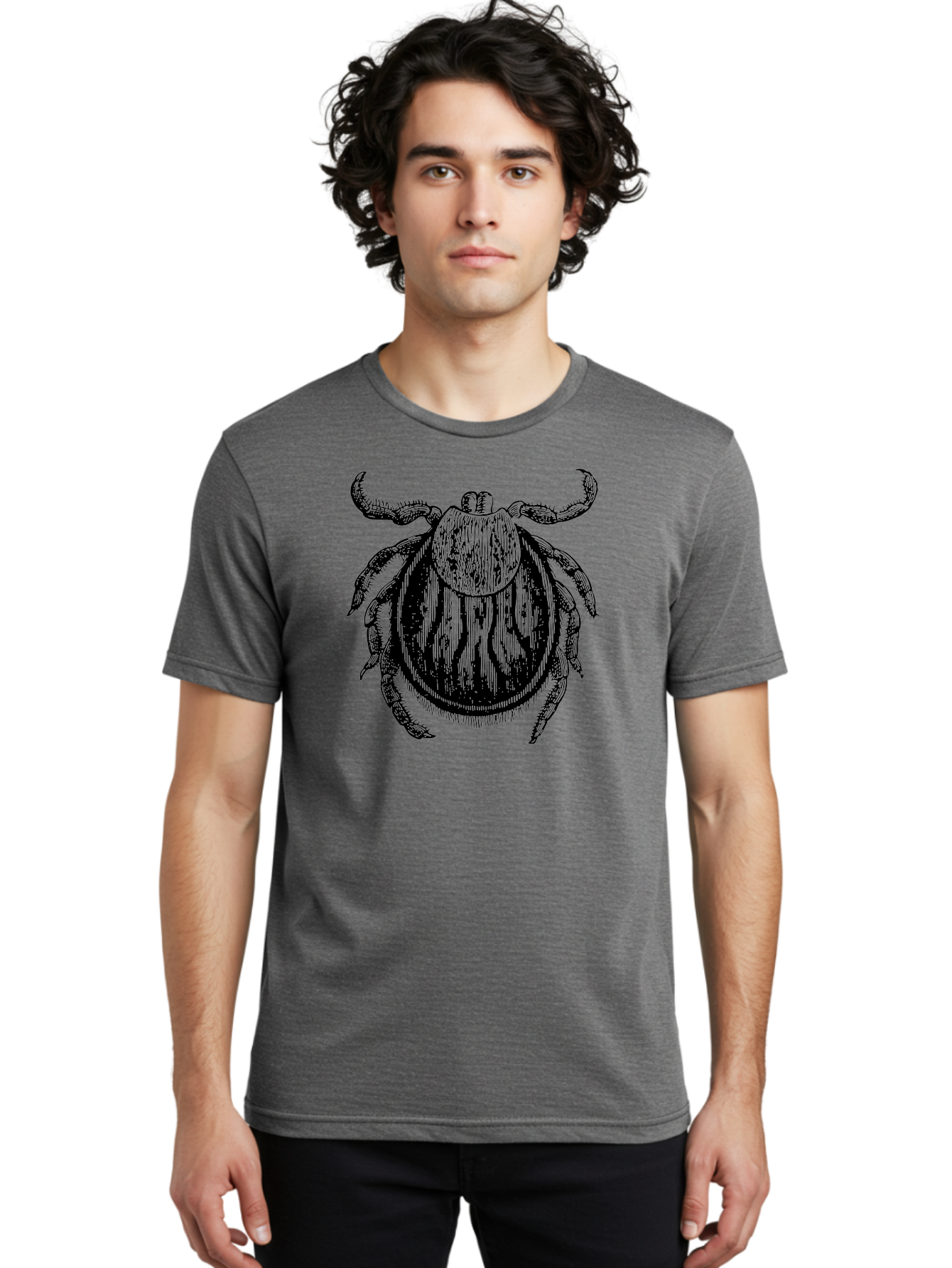 Tick Men'S Graphic Tee, 100% Cotton, Comfortable Casual Summer Wear, Machine Washable, Tick Illustration, Black And Green, Insect Drawing, Arachnid Art, Parasite Icon, Detailed Engraving, Vector Graphic, Creepy Crawlers Aab559