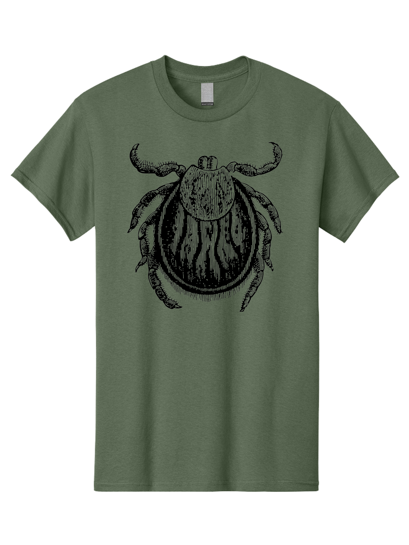 Tick Men'S Graphic Tee, 100% Cotton, Comfortable Casual Summer Wear, Machine Washable, Tick Illustration, Black And Green, Insect Drawing, Arachnid Art, Parasite Icon, Detailed Engraving, Vector Graphic, Creepy Crawlers Aab559