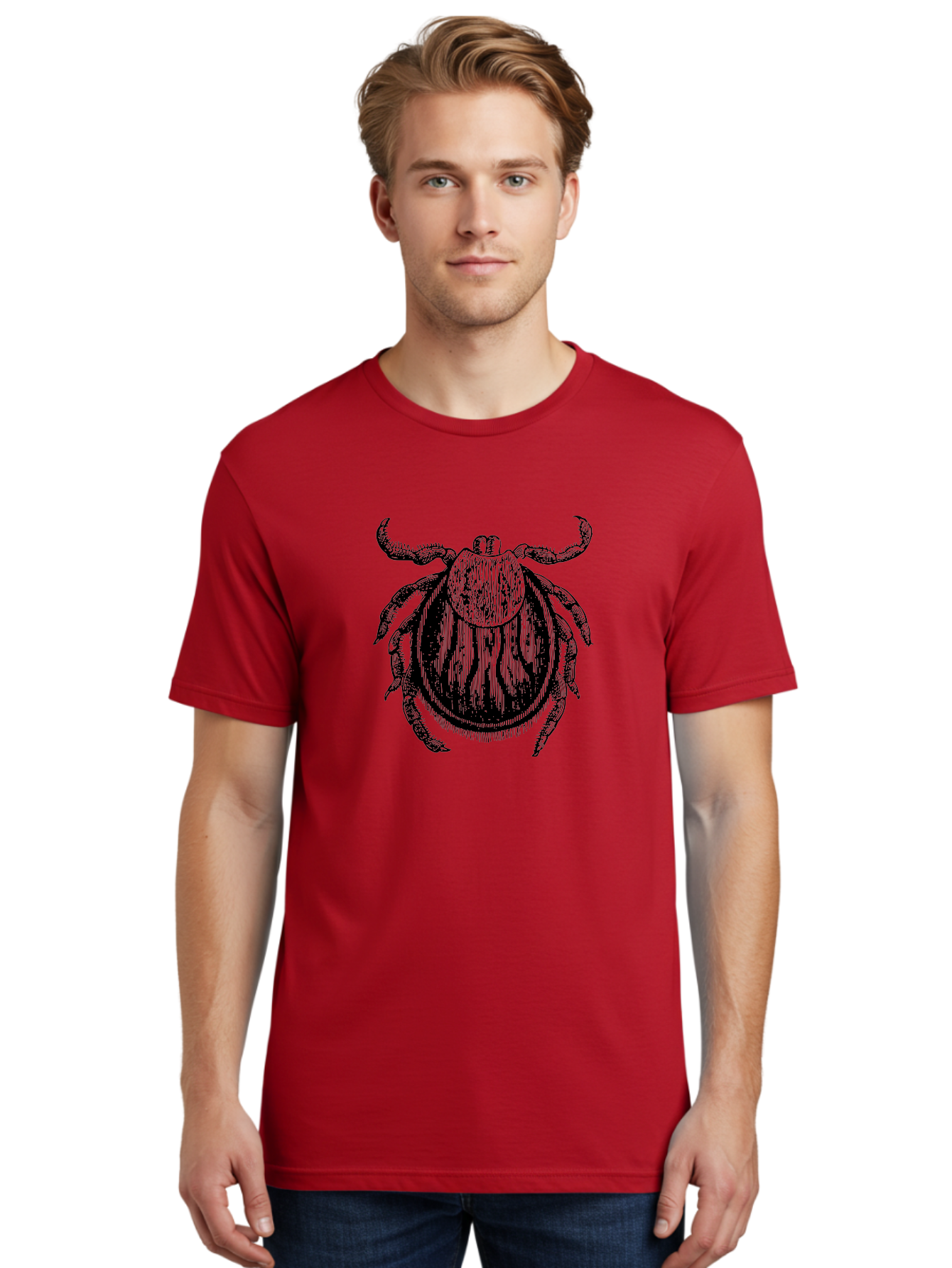 Tick Men'S Graphic Tee, 100% Cotton, Comfortable Casual Summer Wear, Machine Washable, Tick Illustration, Black And Green, Insect Drawing, Arachnid Art, Parasite Icon, Detailed Engraving, Vector Graphic, Creepy Crawlers Aab559
