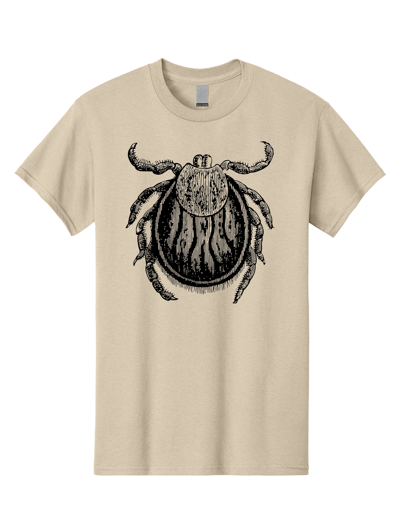 Tick Men'S Graphic Tee, 100% Cotton, Comfortable Casual Summer Wear, Machine Washable, Tick Illustration, Black And Green, Insect Drawing, Arachnid Art, Parasite Icon, Detailed Engraving, Vector Graphic, Creepy Crawlers Aab559