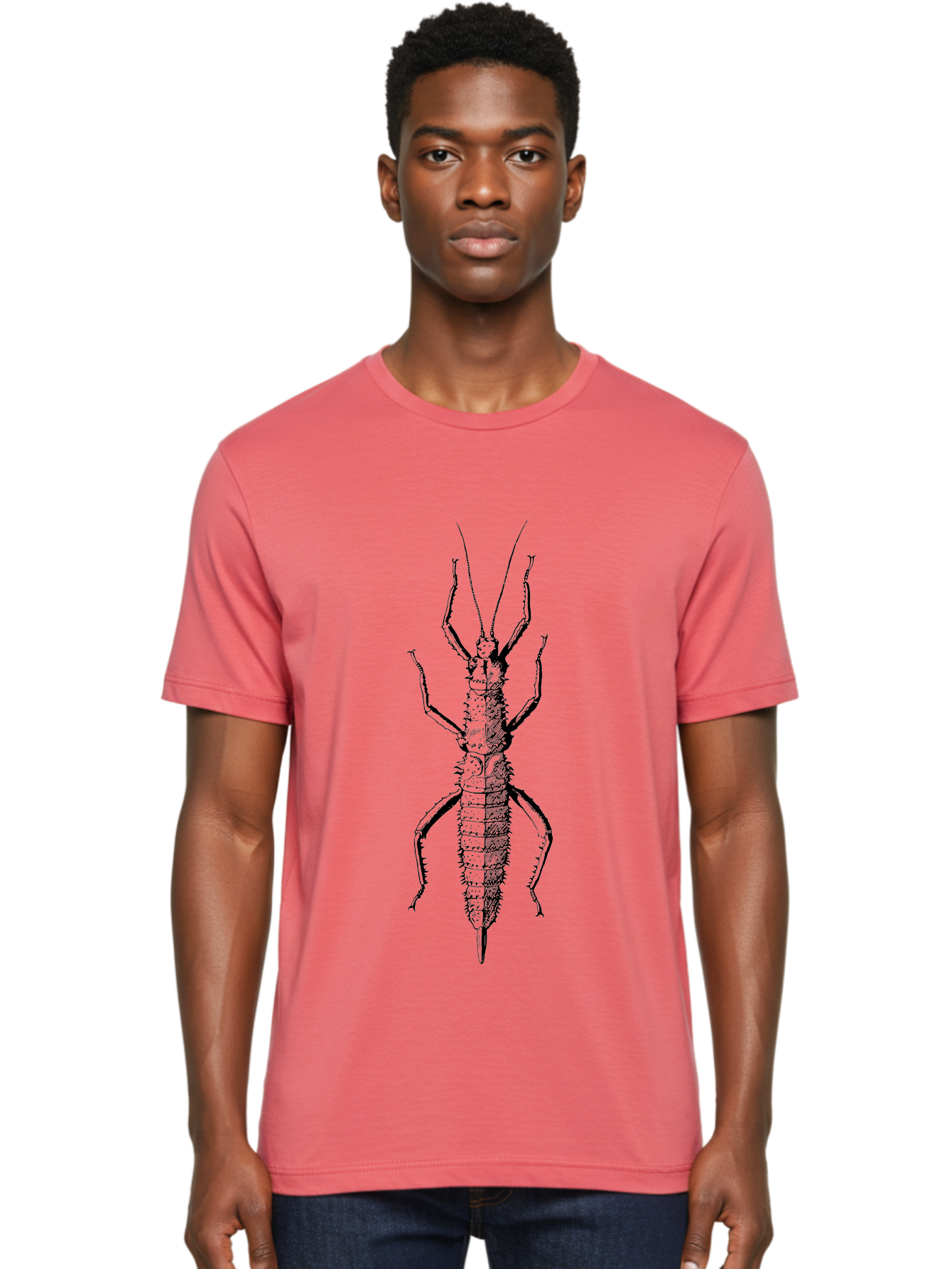 Weta Men'S Graphic Tee, 100% Cotton, Comfortable Casual Summer Wear, Machine Washable, Weta Insect, Native New Zealand Bug, Black Illustration, Entomology Art, Insect Anatomy, Detailed Drawing, Wildlife Illustration Aab561