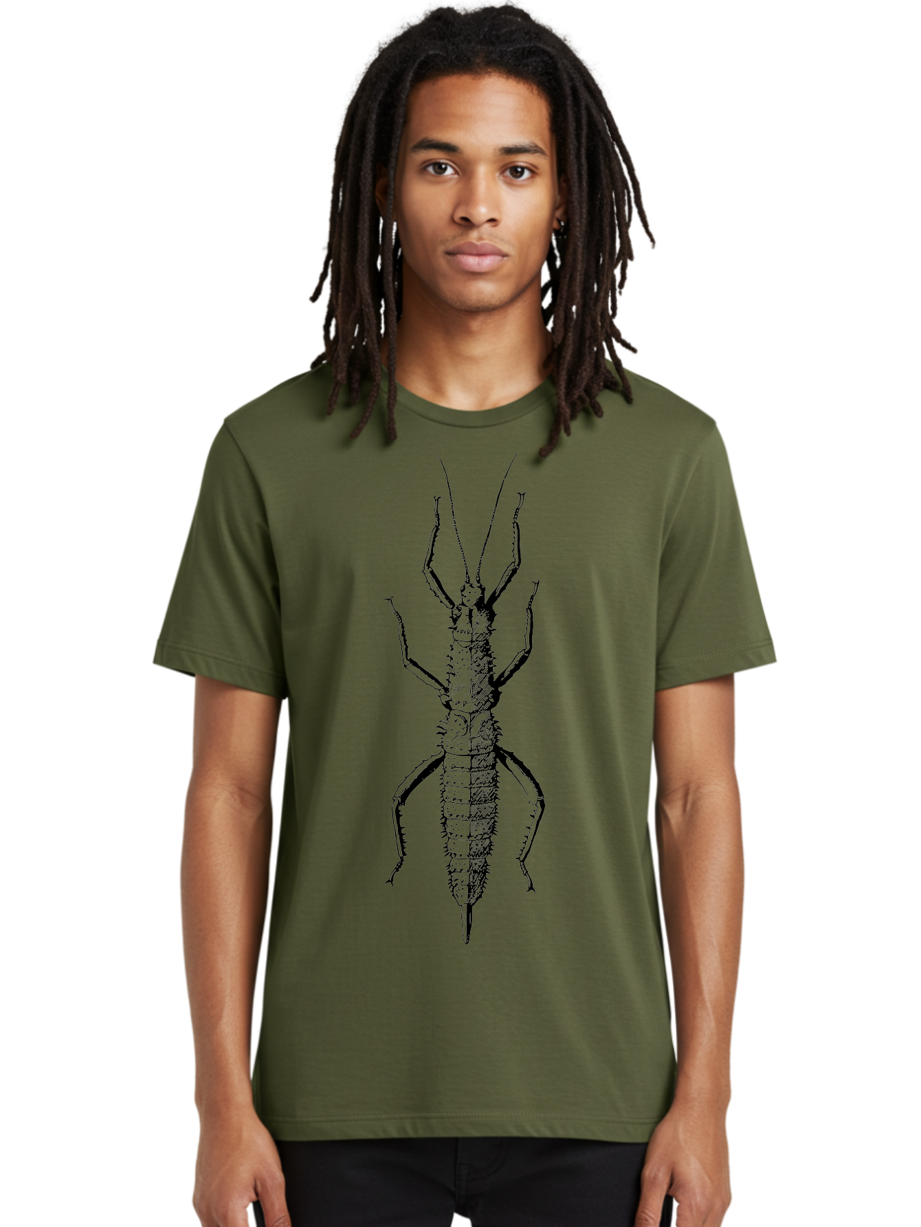 Weta Men'S Graphic Tee, 100% Cotton, Comfortable Casual Summer Wear, Machine Washable, Weta Insect, Native New Zealand Bug, Black Illustration, Entomology Art, Insect Anatomy, Detailed Drawing, Wildlife Illustration Aab561