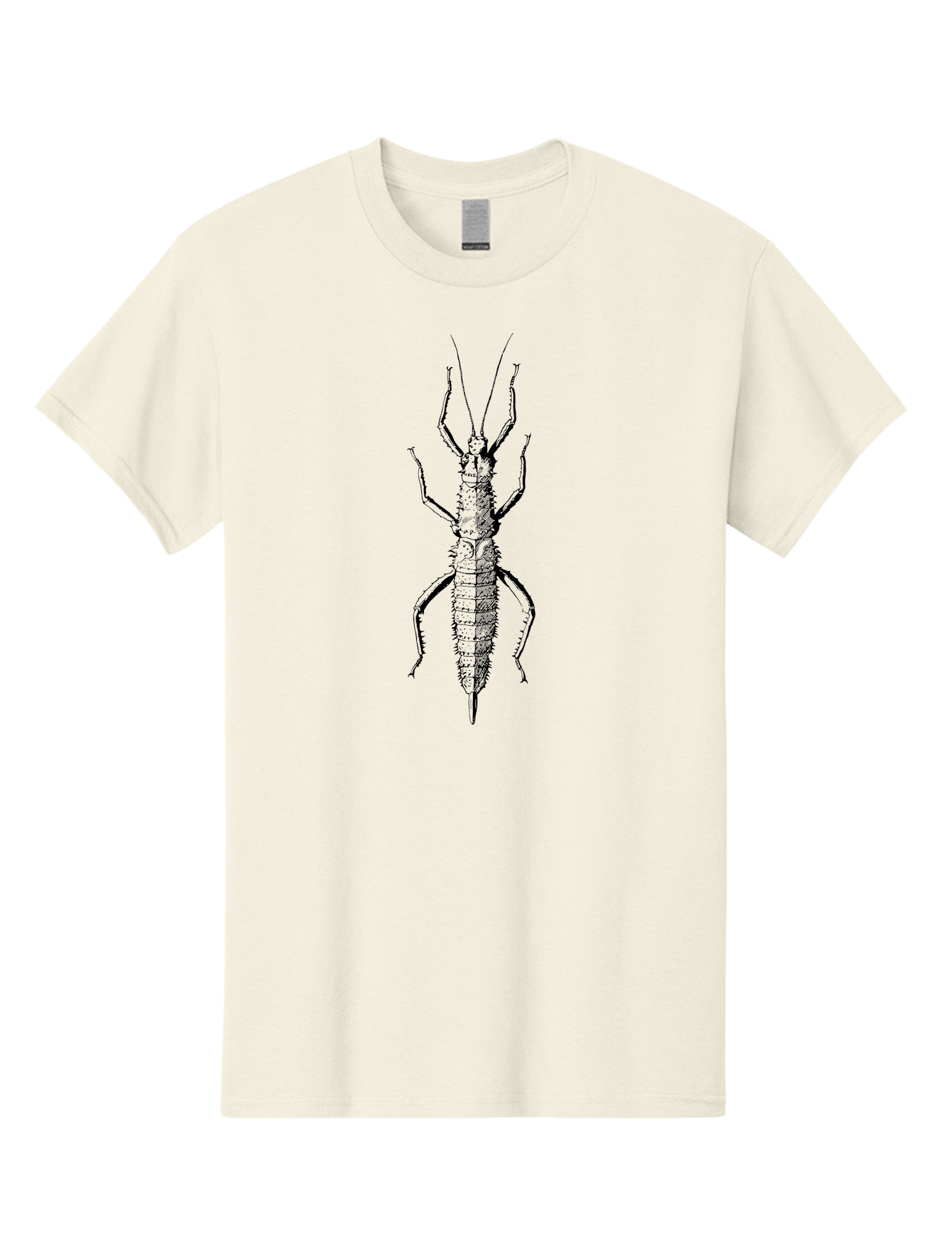 Weta Men'S Graphic Tee, 100% Cotton, Comfortable Casual Summer Wear, Machine Washable, Weta Insect, Native New Zealand Bug, Black Illustration, Entomology Art, Insect Anatomy, Detailed Drawing, Wildlife Illustration Aab561