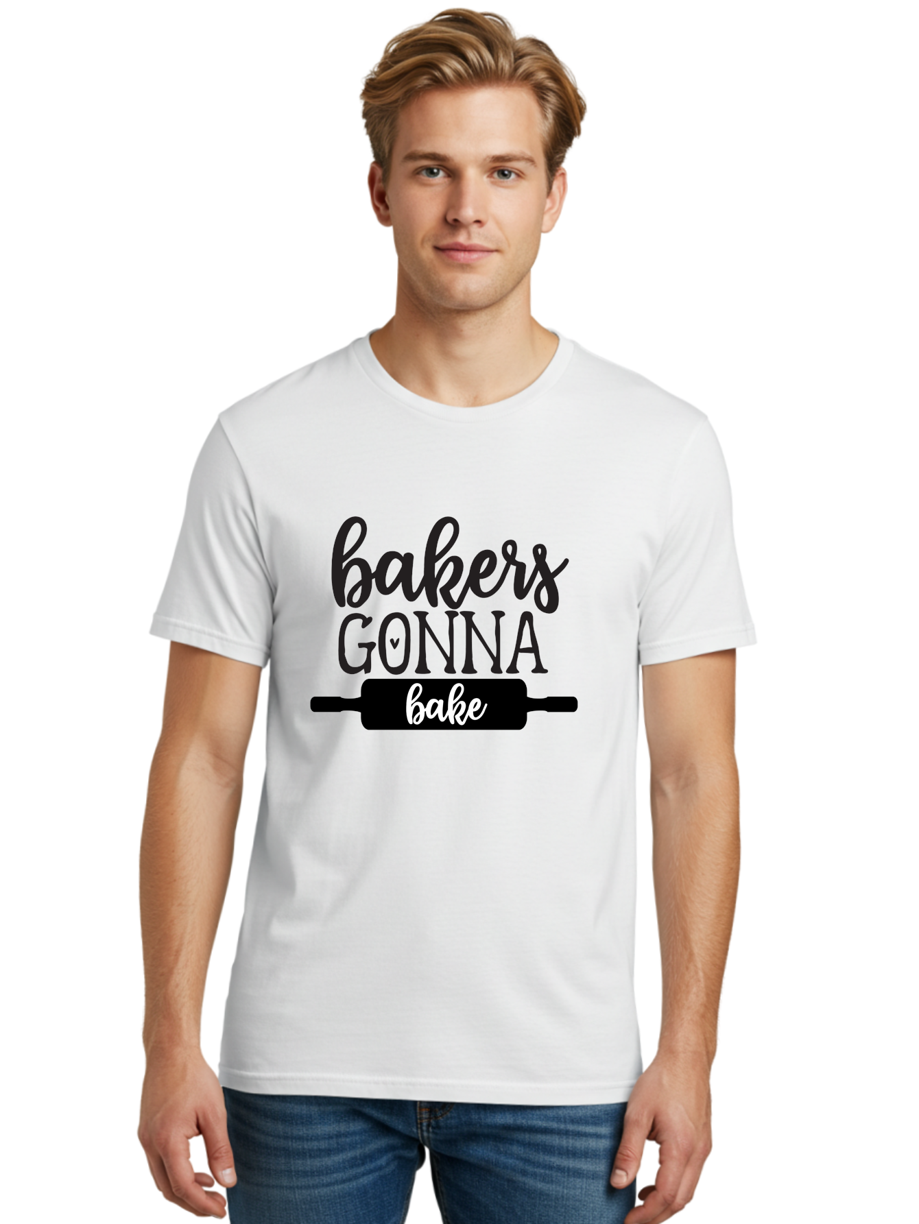 Bakers-Gonna-Bake-1 Men'S Graphic Tee, 100% Cotton, Comfortable Casual Summer Wear, Machine Washable, Baking Inspiration, Bakers Gonna Bake, Rolling Pin, Baking Quotes, Sweet Treats, Baker'S Life, Baking Love, Pastry Arts Aab562