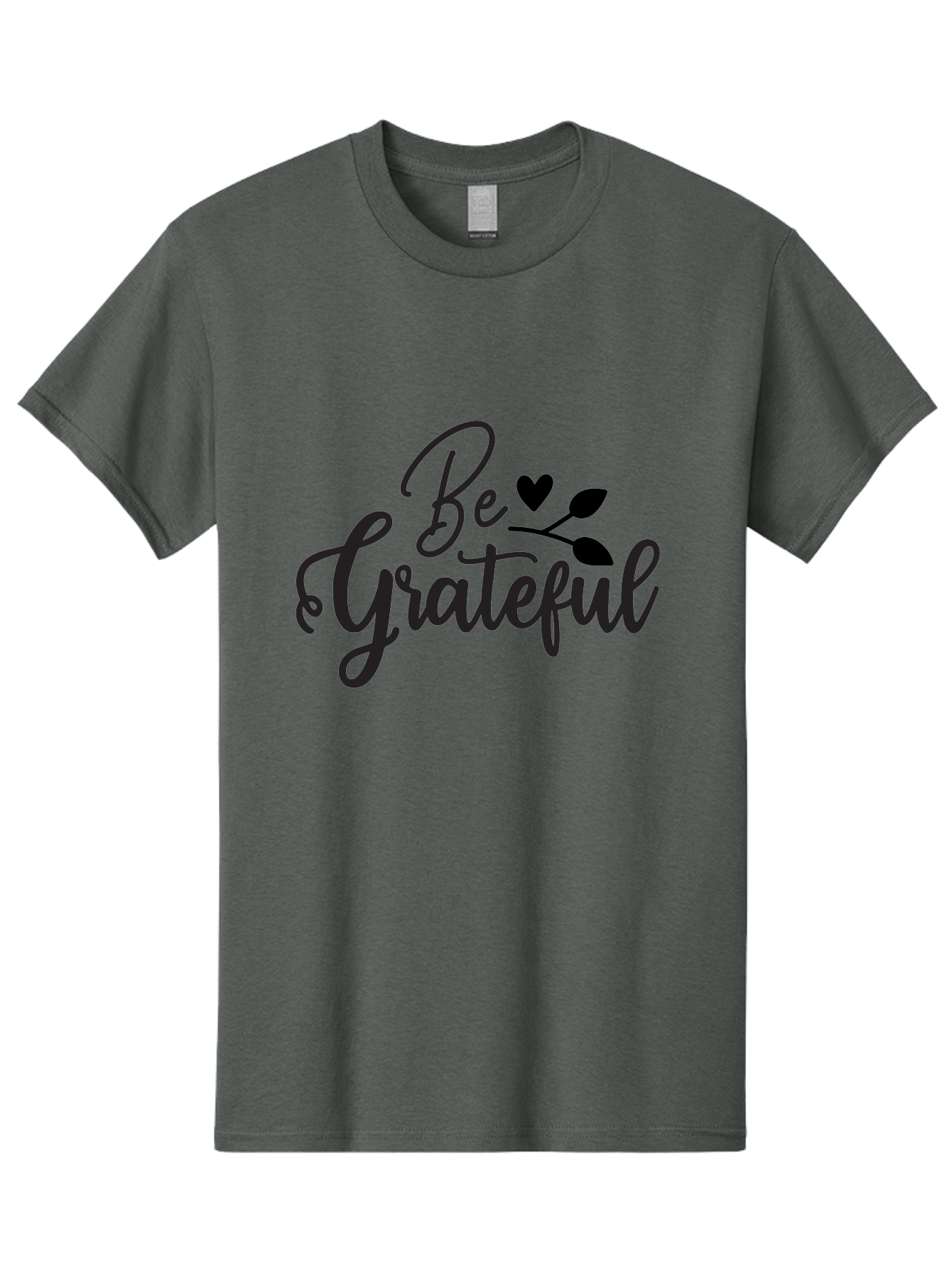 Be-Grateful Men'S Graphic Tee, 100% Cotton, Comfortable Casual Summer Wear, Machine Washable, Inspirational Quote, Motivational Phrase, Positive Affirmation, Heart Symbol, Leaf Design, Gratitude Message, Black Lettering, Be Grateful Aab564