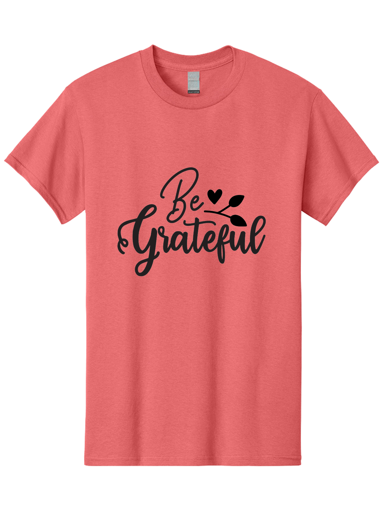 Be-Grateful Men'S Graphic Tee, 100% Cotton, Comfortable Casual Summer Wear, Machine Washable, Inspirational Quote, Motivational Phrase, Positive Affirmation, Heart Symbol, Leaf Design, Gratitude Message, Black Lettering, Be Grateful Aab564