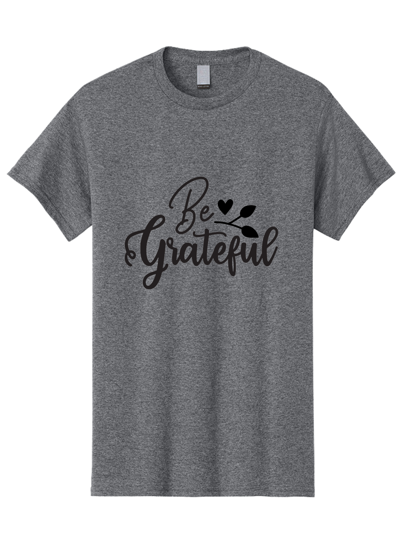 Be-Grateful Men'S Graphic Tee, 100% Cotton, Comfortable Casual Summer Wear, Machine Washable, Inspirational Quote, Motivational Phrase, Positive Affirmation, Heart Symbol, Leaf Design, Gratitude Message, Black Lettering, Be Grateful Aab564