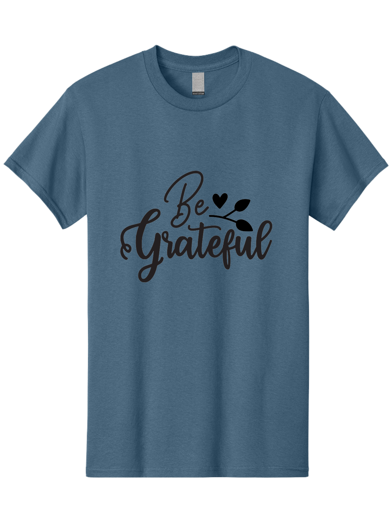 Be-Grateful Men'S Graphic Tee, 100% Cotton, Comfortable Casual Summer Wear, Machine Washable, Inspirational Quote, Motivational Phrase, Positive Affirmation, Heart Symbol, Leaf Design, Gratitude Message, Black Lettering, Be Grateful Aab564