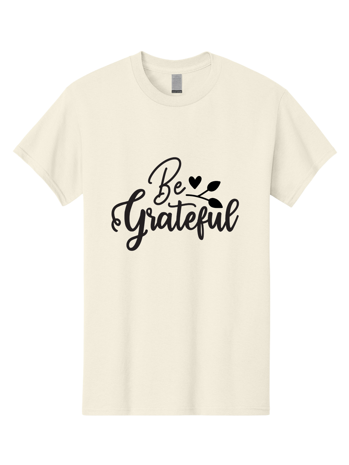 Be-Grateful Men'S Graphic Tee, 100% Cotton, Comfortable Casual Summer Wear, Machine Washable, Inspirational Quote, Motivational Phrase, Positive Affirmation, Heart Symbol, Leaf Design, Gratitude Message, Black Lettering, Be Grateful Aab564