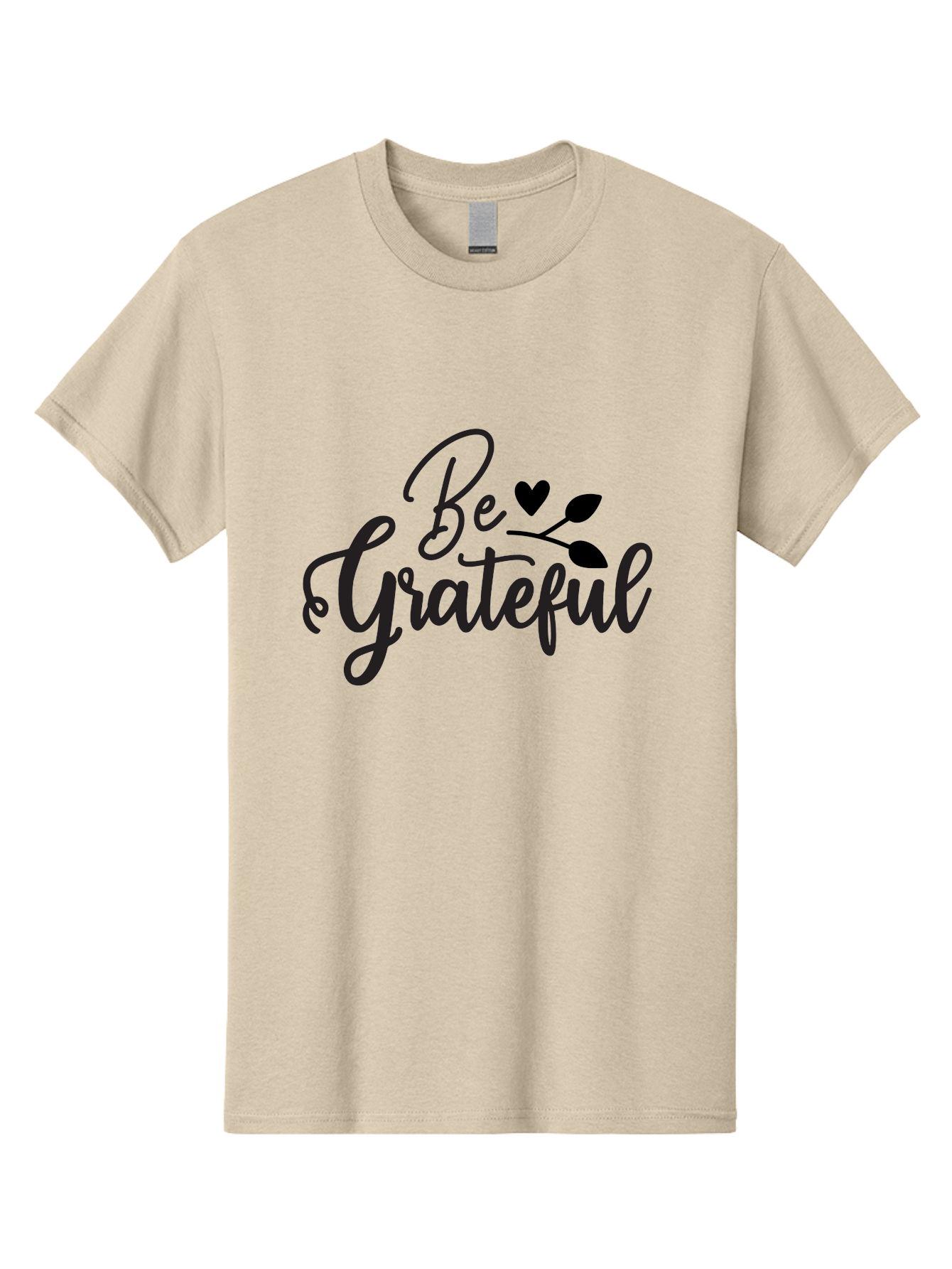 Be-Grateful Men'S Graphic Tee, 100% Cotton, Comfortable Casual Summer Wear, Machine Washable, Inspirational Quote, Motivational Phrase, Positive Affirmation, Heart Symbol, Leaf Design, Gratitude Message, Black Lettering, Be Grateful Aab564