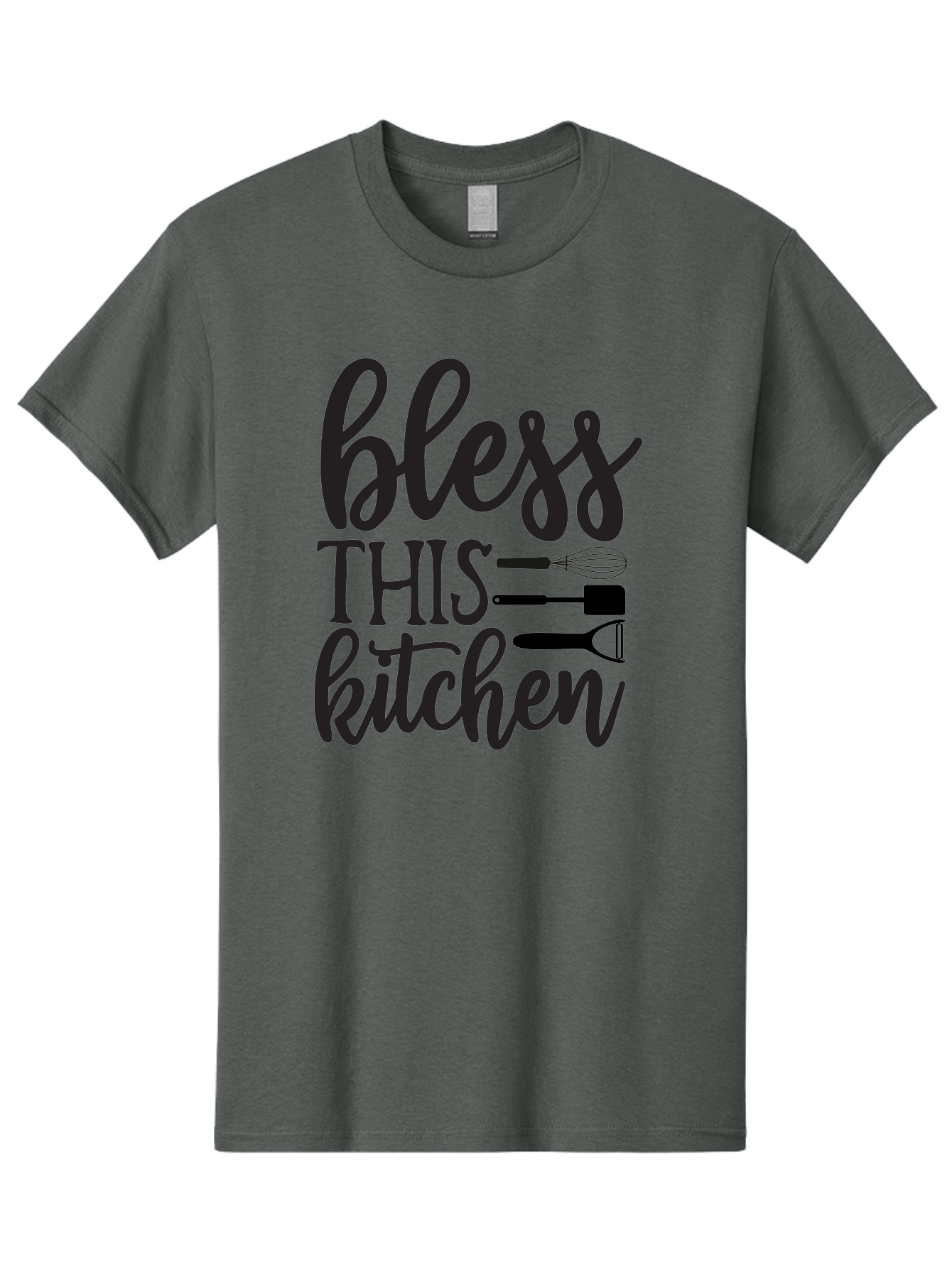 Bless-This-Kitchen Men'S Graphic Tee, 100% Cotton, Comfortable Casual Summer Wear, Machine Washable, Kitchen Decor, Cooking Inspiration, Home Blessing, Kitchen Utensils, Cooking Love, Kitchen Decoration, Kitchenware, Whisk, Spatula, Aab566