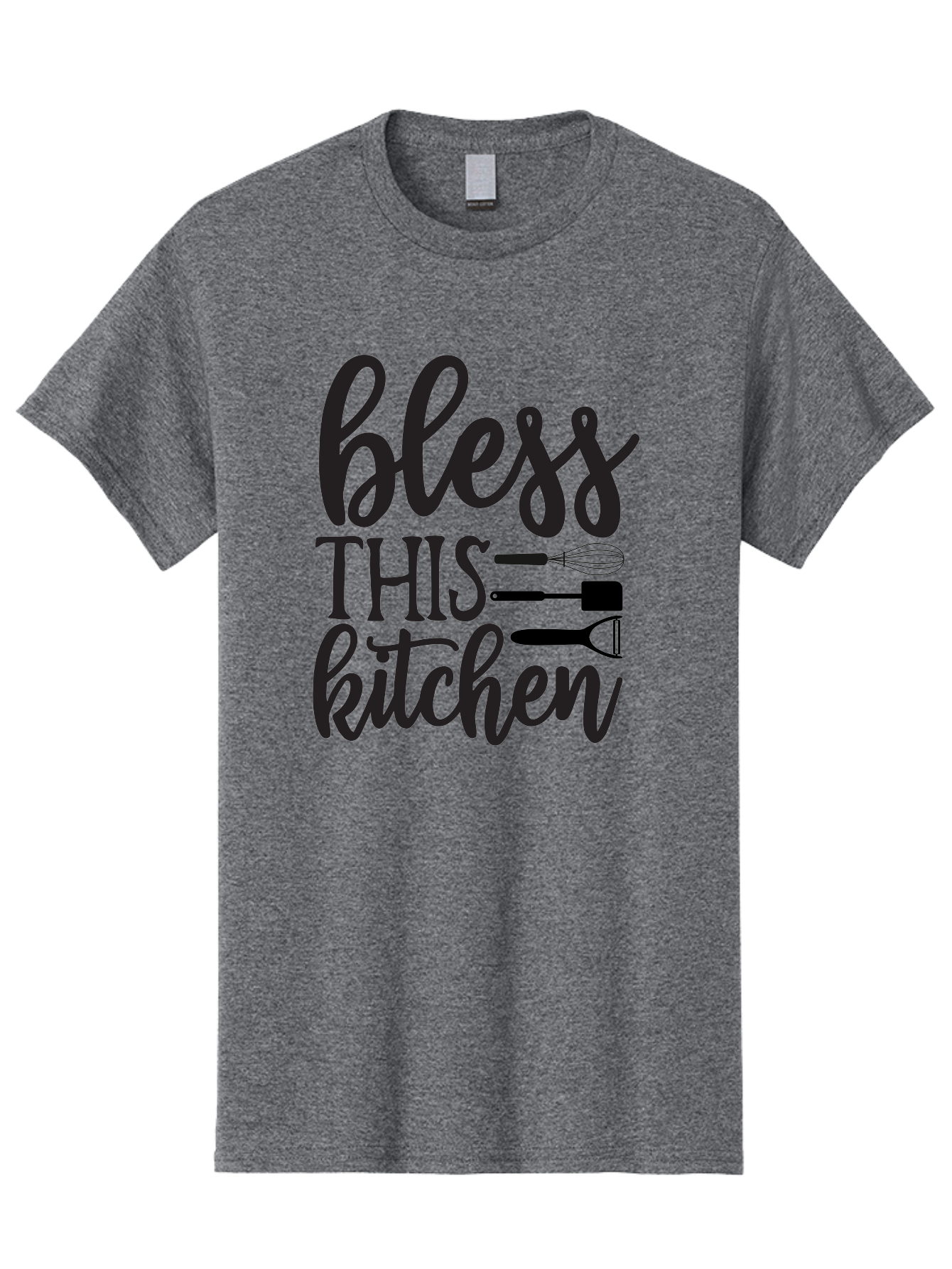 Bless-This-Kitchen Men'S Graphic Tee, 100% Cotton, Comfortable Casual Summer Wear, Machine Washable, Kitchen Decor, Cooking Inspiration, Home Blessing, Kitchen Utensils, Cooking Love, Kitchen Decoration, Kitchenware, Whisk, Spatula, Aab566