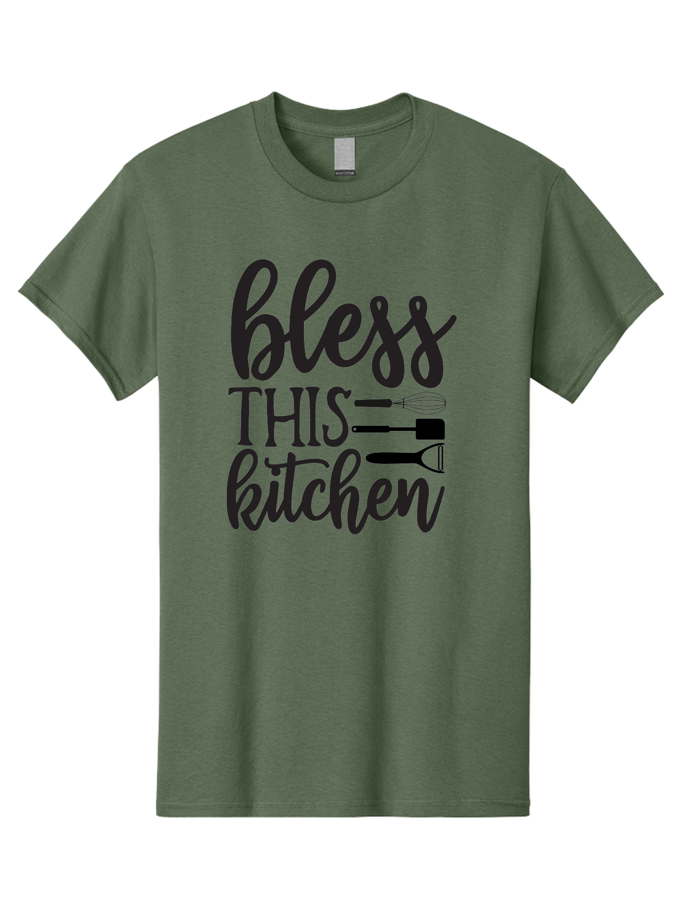 Bless-This-Kitchen Men'S Graphic Tee, 100% Cotton, Comfortable Casual Summer Wear, Machine Washable, Kitchen Decor, Cooking Inspiration, Home Blessing, Kitchen Utensils, Cooking Love, Kitchen Decoration, Kitchenware, Whisk, Spatula, Aab566