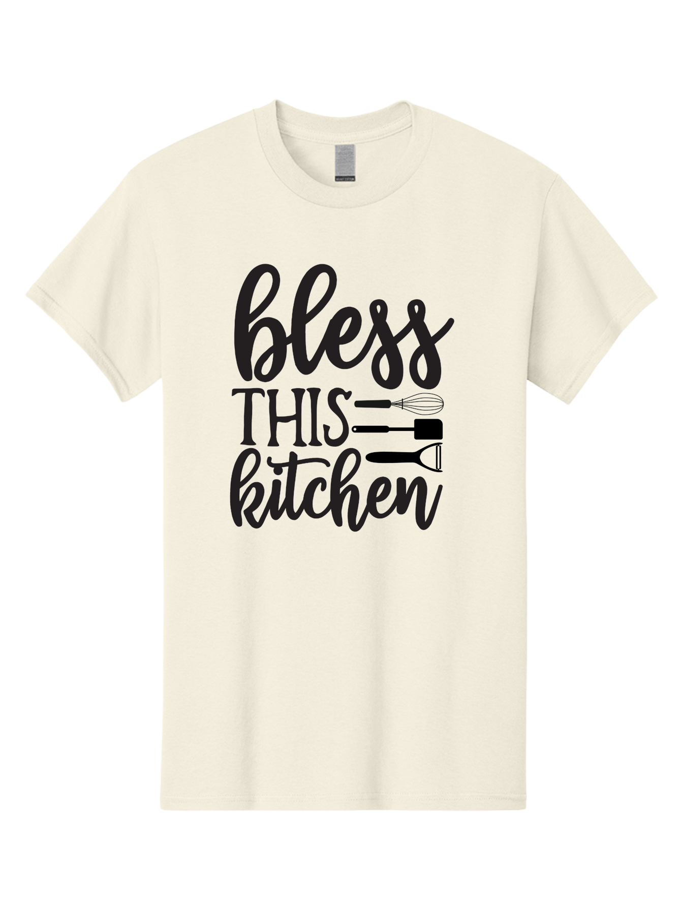 Bless-This-Kitchen Men'S Graphic Tee, 100% Cotton, Comfortable Casual Summer Wear, Machine Washable, Kitchen Decor, Cooking Inspiration, Home Blessing, Kitchen Utensils, Cooking Love, Kitchen Decoration, Kitchenware, Whisk, Spatula, Aab566