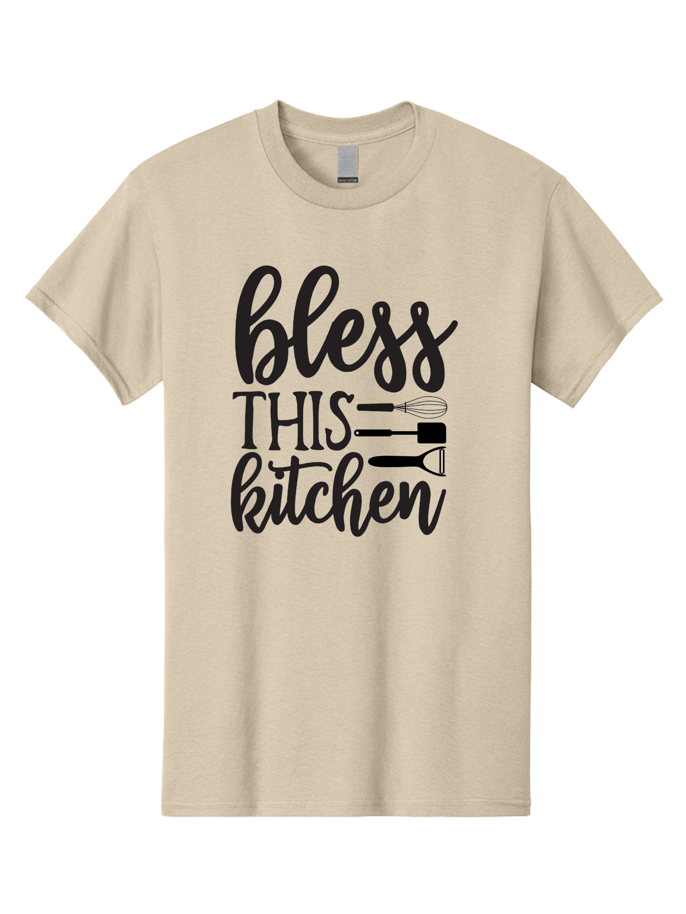 Bless-This-Kitchen Men'S Graphic Tee, 100% Cotton, Comfortable Casual Summer Wear, Machine Washable, Kitchen Decor, Cooking Inspiration, Home Blessing, Kitchen Utensils, Cooking Love, Kitchen Decoration, Kitchenware, Whisk, Spatula, Aab566