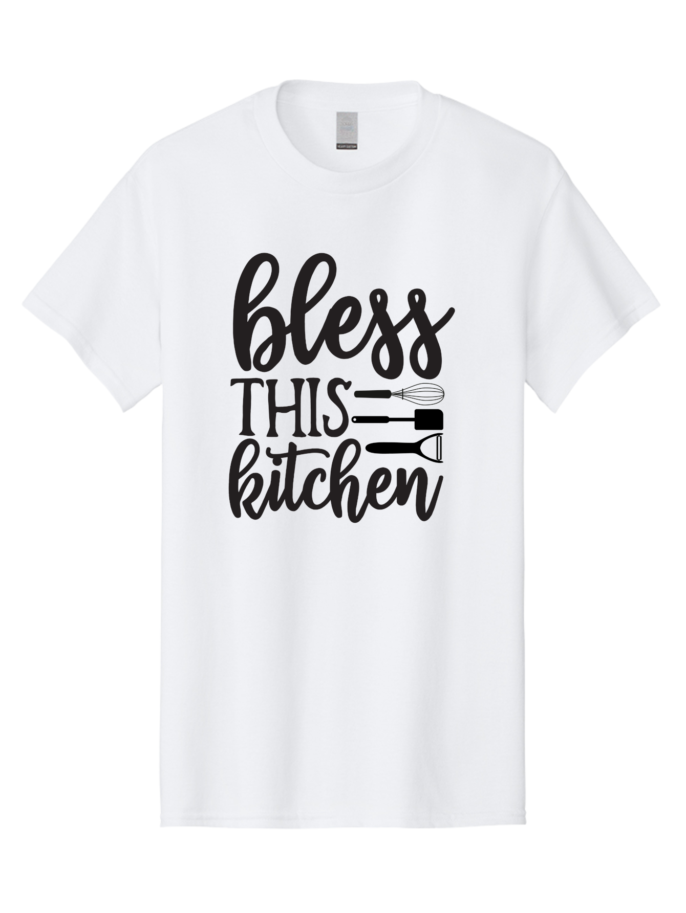 Bless-This-Kitchen Men'S Graphic Tee, 100% Cotton, Comfortable Casual Summer Wear, Machine Washable, Kitchen Decor, Cooking Inspiration, Home Blessing, Kitchen Utensils, Cooking Love, Kitchen Decoration, Kitchenware, Whisk, Spatula, Aab566