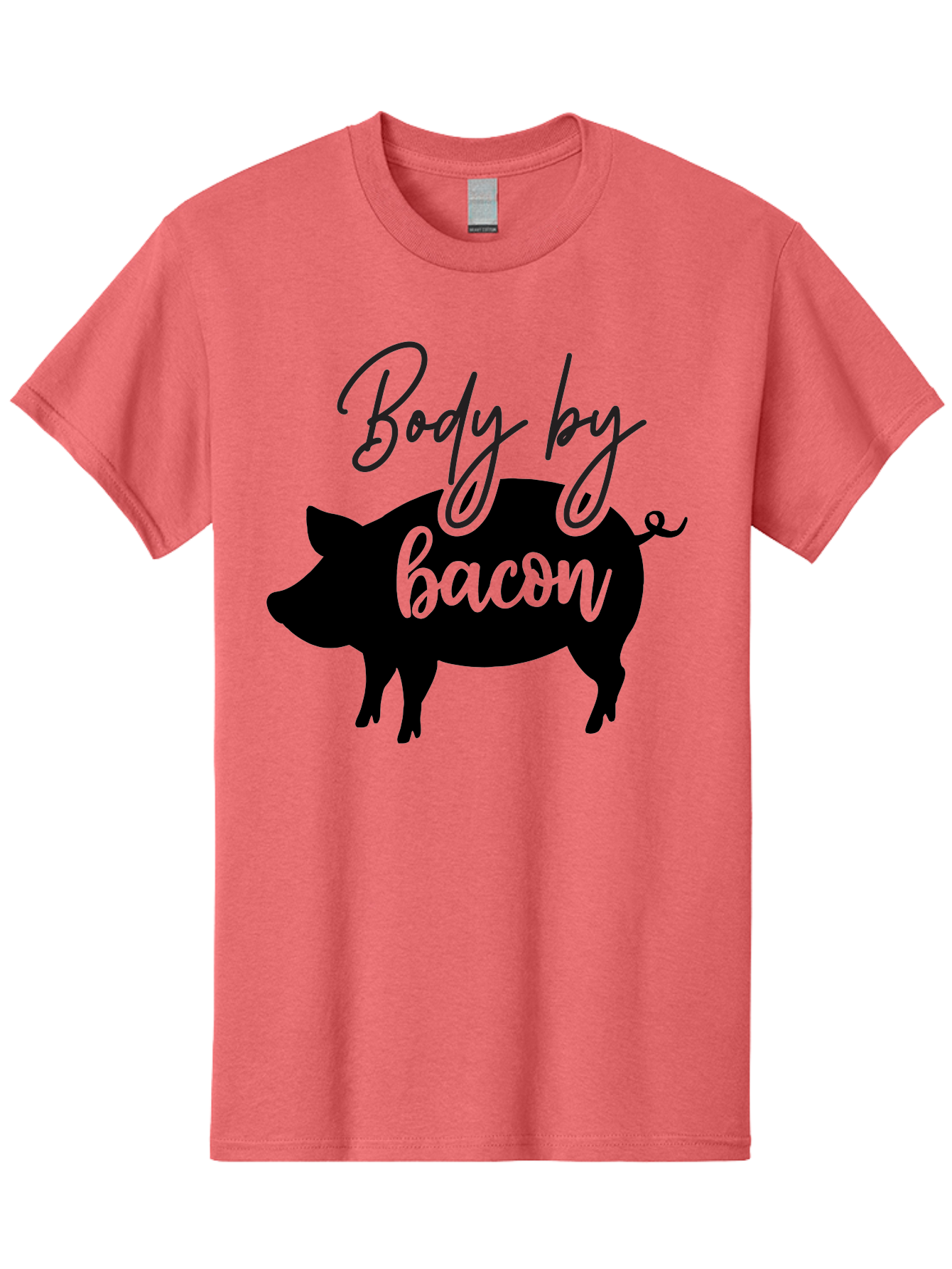 Body-By-Bacon Men'S Graphic Tee, 100% Cotton, Comfortable Casual Summer Wear, Machine Washable, Funny Pig Silhouette, Bacon Lovers, Pig With High Heels, Humorous Illustration, Quirky Art, Pig Silhouette With Text, Body By Bacon Aab567
