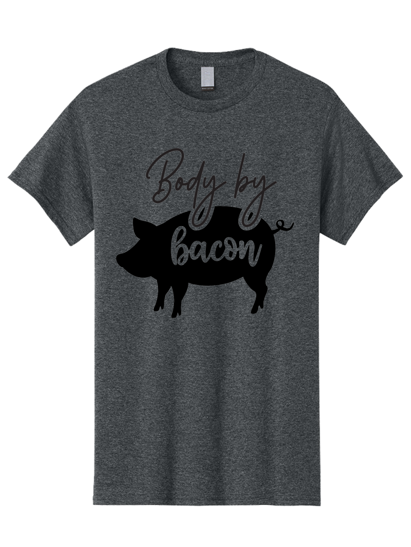 Body-By-Bacon Men'S Graphic Tee, 100% Cotton, Comfortable Casual Summer Wear, Machine Washable, Funny Pig Silhouette, Bacon Lovers, Pig With High Heels, Humorous Illustration, Quirky Art, Pig Silhouette With Text, Body By Bacon Aab567