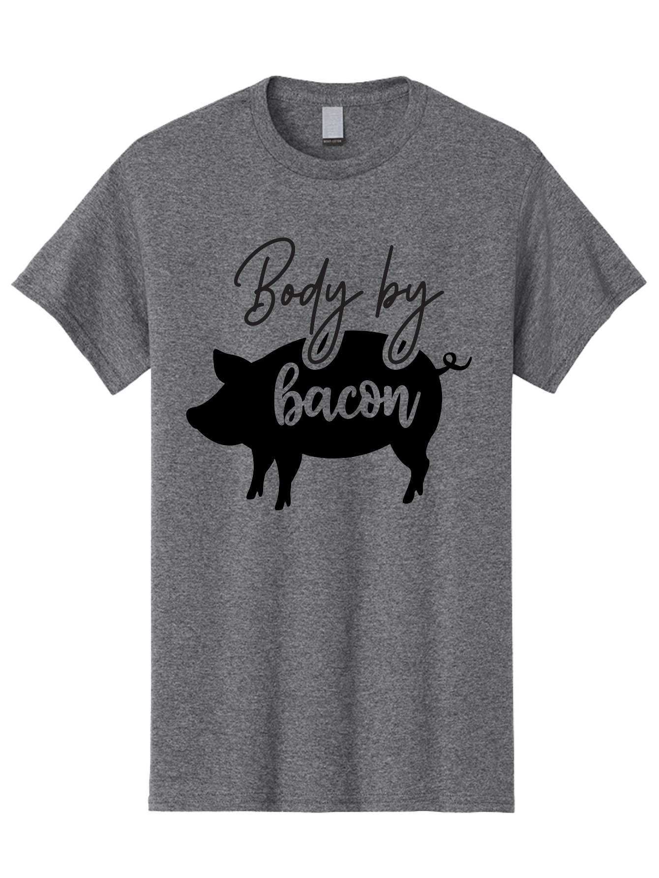 Body-By-Bacon Men'S Graphic Tee, 100% Cotton, Comfortable Casual Summer Wear, Machine Washable, Funny Pig Silhouette, Bacon Lovers, Pig With High Heels, Humorous Illustration, Quirky Art, Pig Silhouette With Text, Body By Bacon Aab567