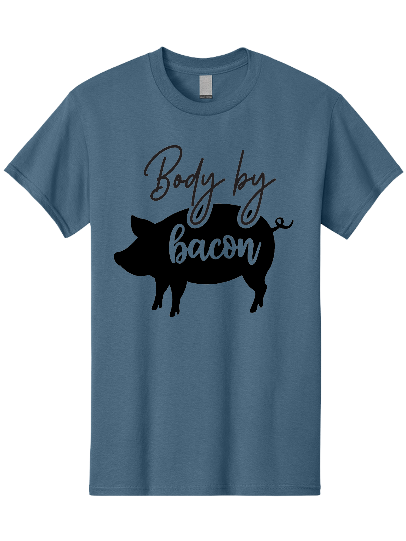 Body-By-Bacon Men'S Graphic Tee, 100% Cotton, Comfortable Casual Summer Wear, Machine Washable, Funny Pig Silhouette, Bacon Lovers, Pig With High Heels, Humorous Illustration, Quirky Art, Pig Silhouette With Text, Body By Bacon Aab567