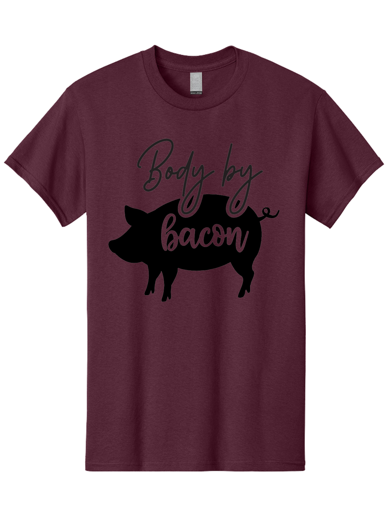 Body-By-Bacon Men'S Graphic Tee, 100% Cotton, Comfortable Casual Summer Wear, Machine Washable, Funny Pig Silhouette, Bacon Lovers, Pig With High Heels, Humorous Illustration, Quirky Art, Pig Silhouette With Text, Body By Bacon Aab567