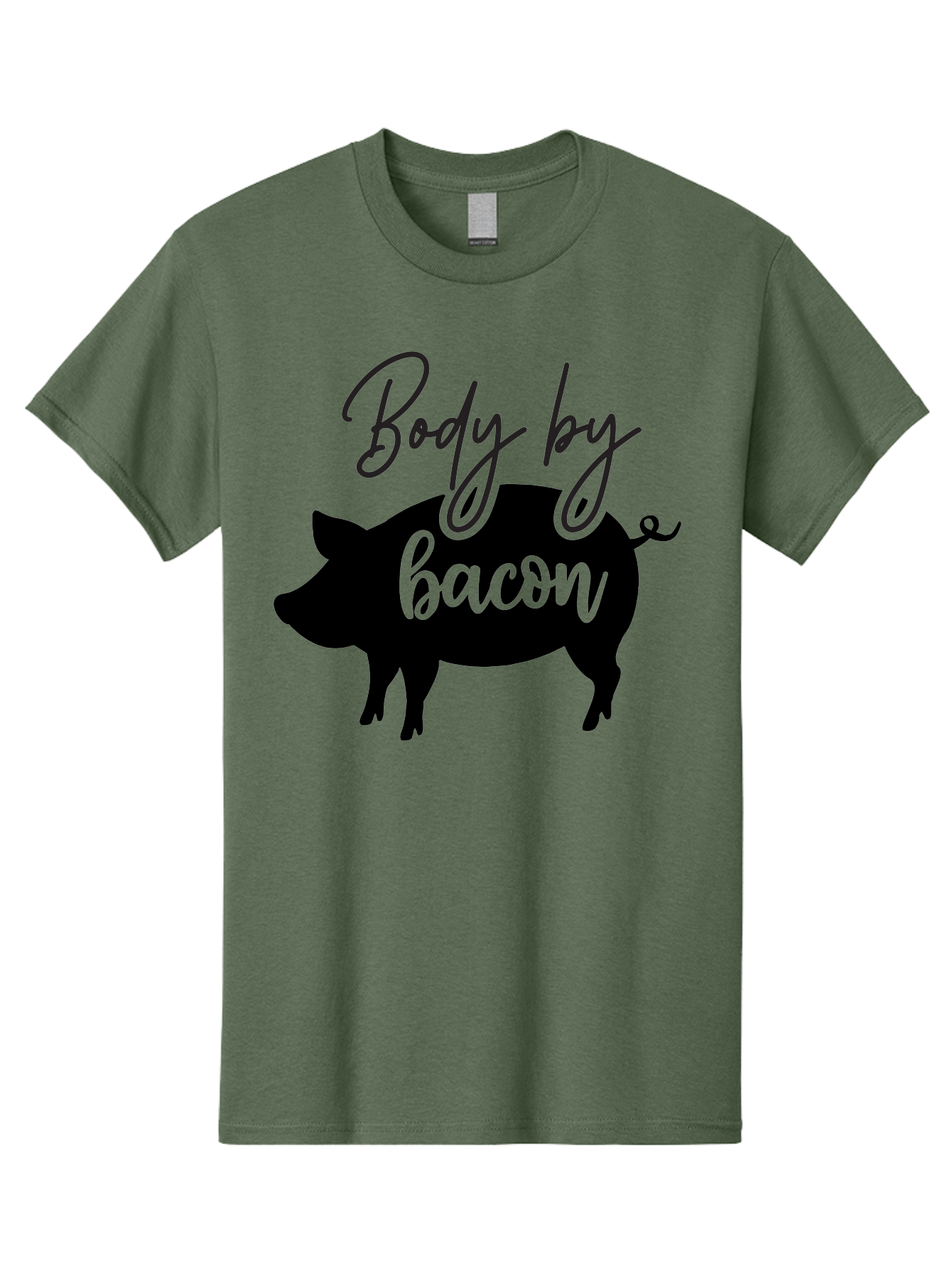 Body-By-Bacon Men'S Graphic Tee, 100% Cotton, Comfortable Casual Summer Wear, Machine Washable, Funny Pig Silhouette, Bacon Lovers, Pig With High Heels, Humorous Illustration, Quirky Art, Pig Silhouette With Text, Body By Bacon Aab567