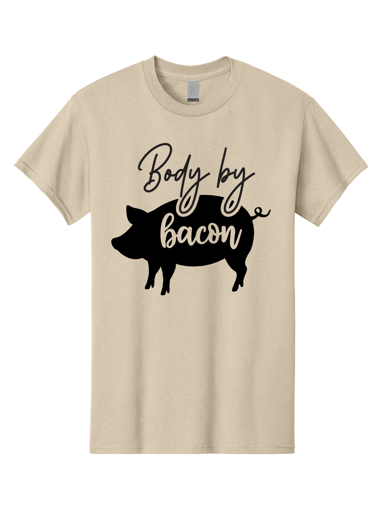 Body-By-Bacon Men'S Graphic Tee, 100% Cotton, Comfortable Casual Summer Wear, Machine Washable, Funny Pig Silhouette, Bacon Lovers, Pig With High Heels, Humorous Illustration, Quirky Art, Pig Silhouette With Text, Body By Bacon Aab567