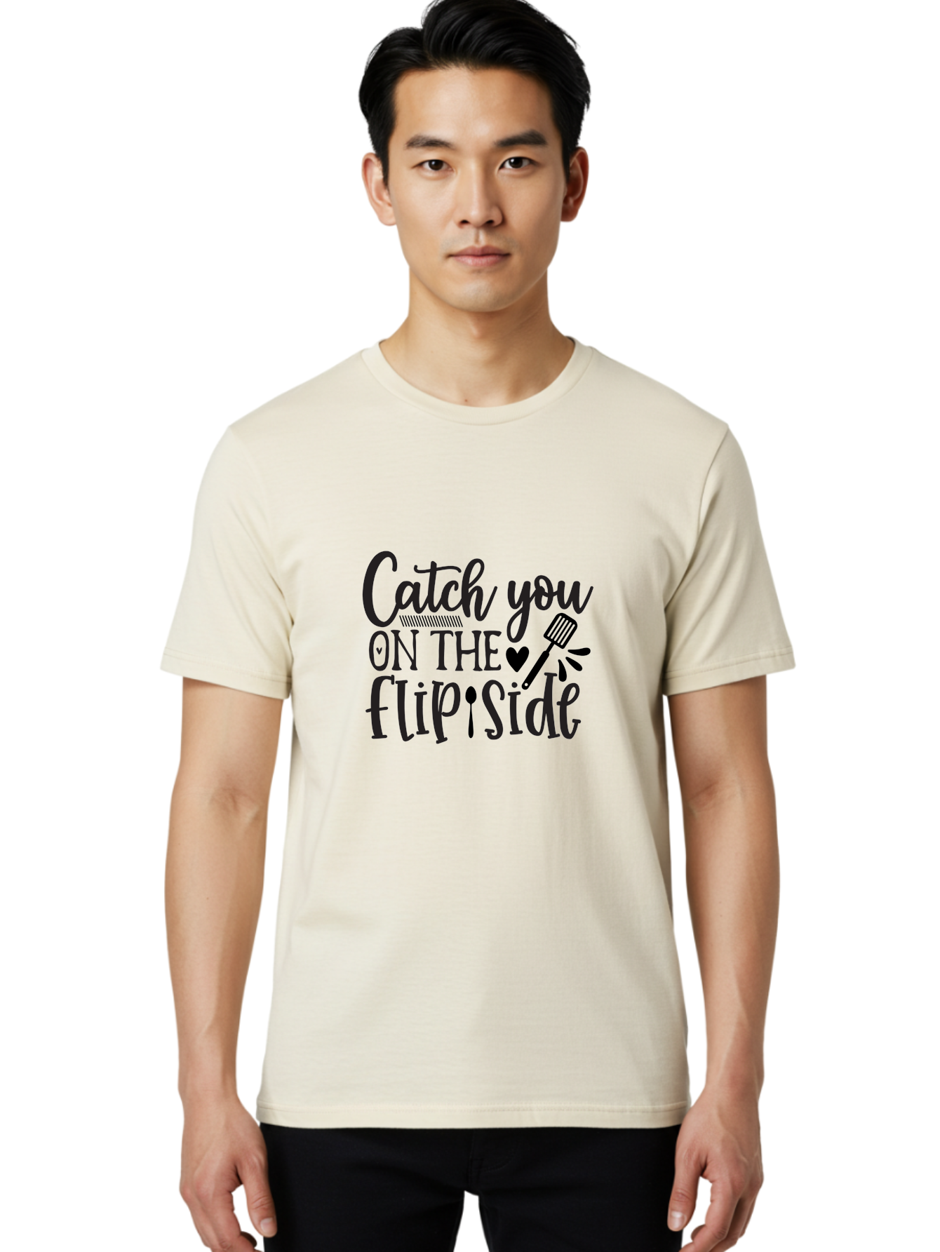 Catch-You-On-The-Flip-Side Men'S Graphic Tee, 100% Cotton, Comfortable Casual Summer Wear, Machine Washable, Funny Quote, Kitchen Humor, Barbecue Pun, Grill Master, Cooking Love, Playful Design, Witty Slogan, Cute Graphics, Kitchen Decor Aab569