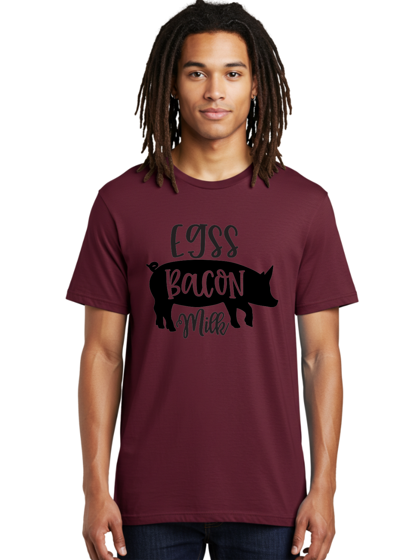 Egjss-Bacon-Milk Men'S Graphic Tee, 100% Cotton, Comfortable Casual Summer Wear, Machine Washable, Eggs, Bacon, Milk, Pig Silhouette, Farm Fresh, Dairy Products, Breakfast Foods, Savory Delights, Farm-To-Table Aab574