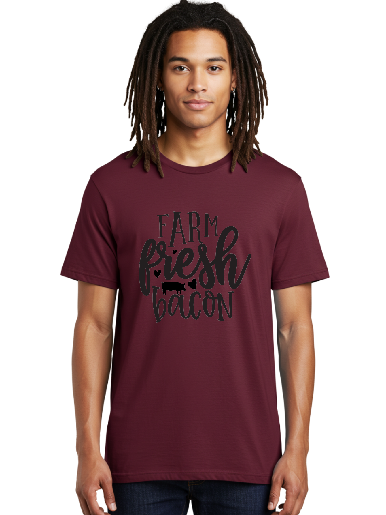Farm-Fresh-Bacon Men'S Graphic Tee, 100% Cotton, Comfortable Casual Summer Wear, Machine Washable, Farm Fresh Bacon, Farm Food, Fresh Meat, Farm To Table, Bacon Lover, Pig Silhouette, Foodie Graphics, Kitchen Decor, Rustic Charm Aab575