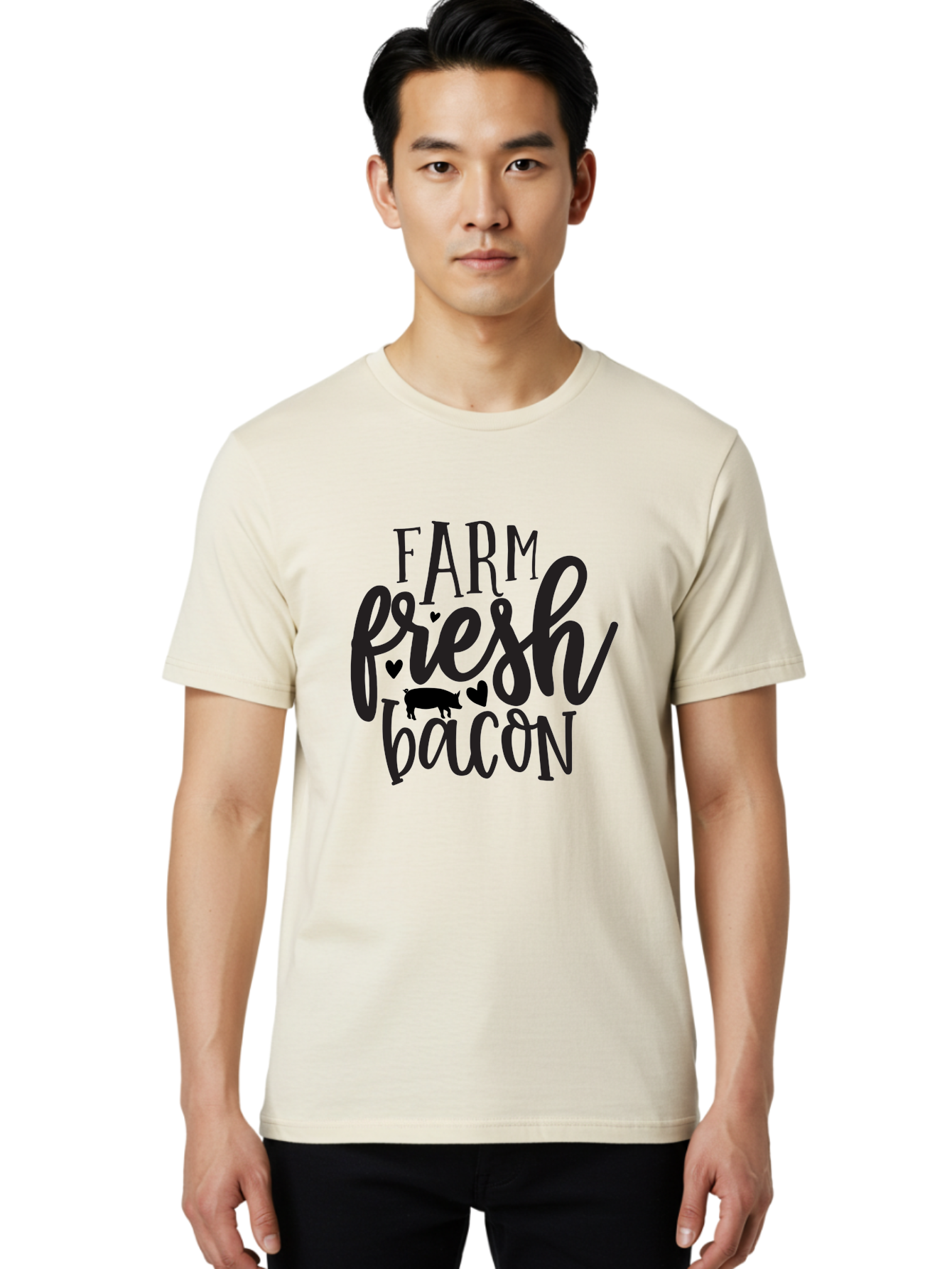 Farm-Fresh-Bacon Men'S Graphic Tee, 100% Cotton, Comfortable Casual Summer Wear, Machine Washable, Farm Fresh Bacon, Farm Food, Fresh Meat, Farm To Table, Bacon Lover, Pig Silhouette, Foodie Graphics, Kitchen Decor, Rustic Charm Aab575