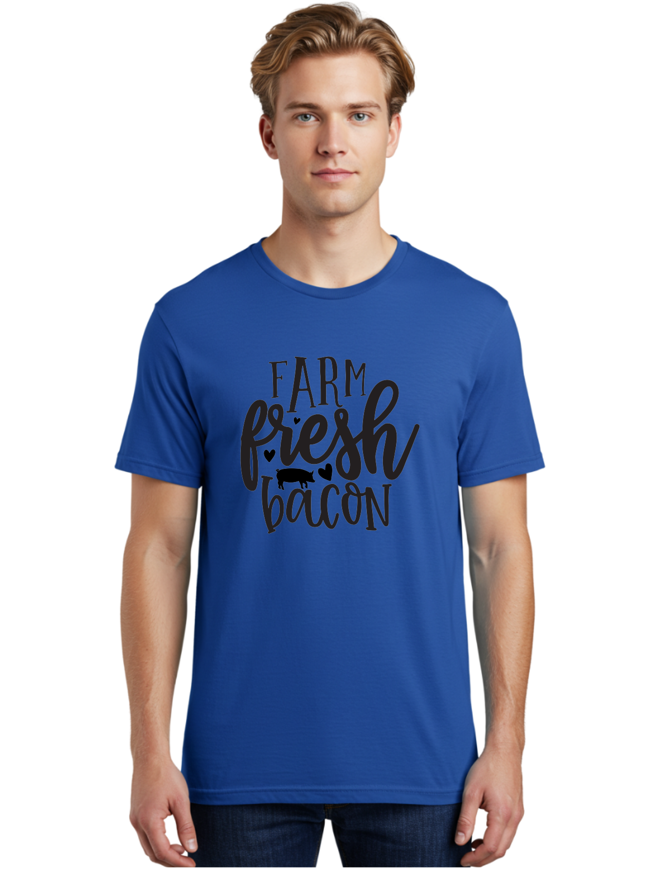 Farm-Fresh-Bacon Men'S Graphic Tee, 100% Cotton, Comfortable Casual Summer Wear, Machine Washable, Farm Fresh Bacon, Farm Food, Fresh Meat, Farm To Table, Bacon Lover, Pig Silhouette, Foodie Graphics, Kitchen Decor, Rustic Charm Aab575