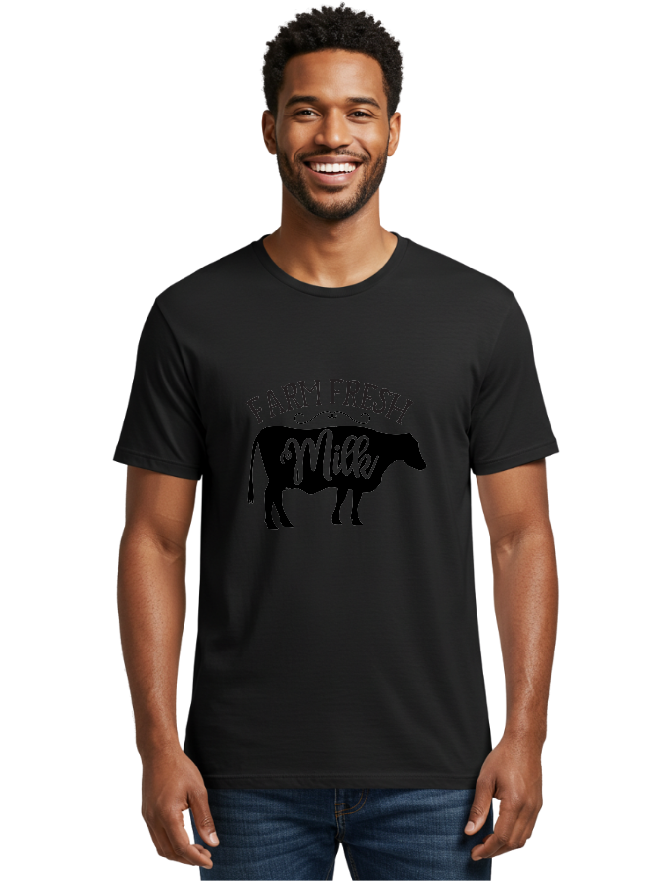 Farm-Fresh-Milk Men'S Graphic Tee, 100% Cotton, Comfortable Casual Summer Wear, Machine Washable, Cow Silhouette, Farm Fresh Milk, Dairy Products, Farm Produce, Milk Production, Agricultural Products, Fresh Milk, Farm Fresh Aab578