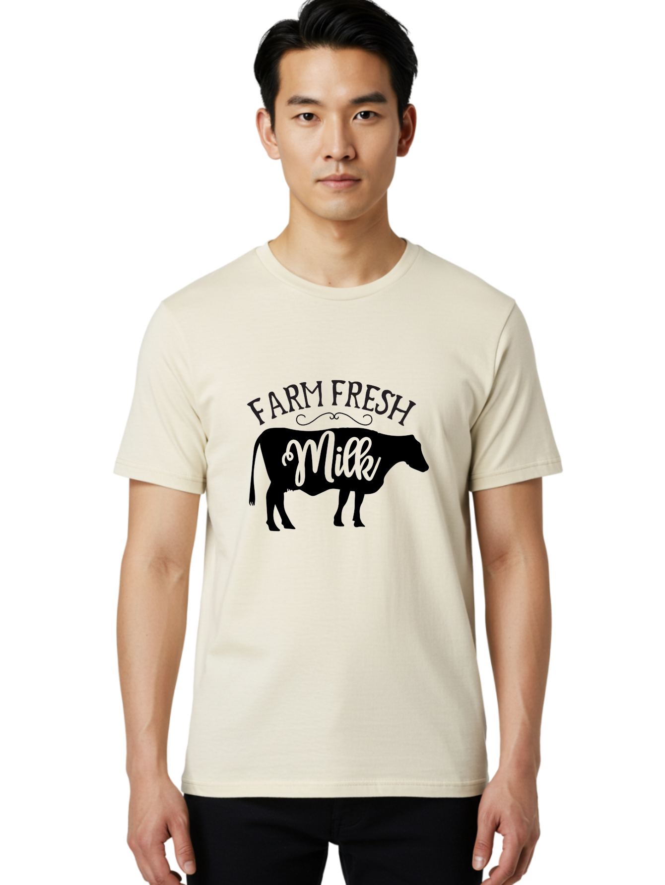 Farm-Fresh-Milk Men'S Graphic Tee, 100% Cotton, Comfortable Casual Summer Wear, Machine Washable, Cow Silhouette, Farm Fresh Milk, Dairy Products, Farm Produce, Milk Production, Agricultural Products, Fresh Milk, Farm Fresh Aab578