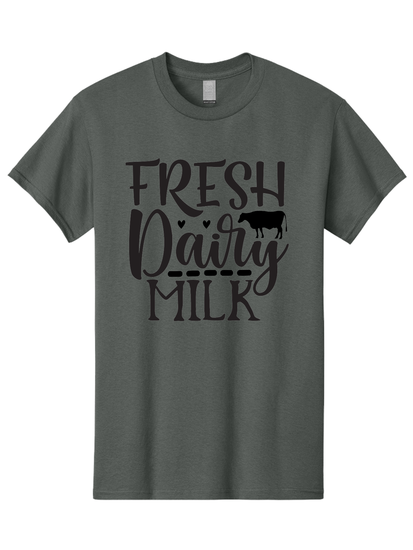 Fresh-Dairy-Milk Men'S Graphic Tee, 100% Cotton, Comfortable Casual Summer Wear, Machine Washable, Fresh Dairy Milk, Cow Silhouette, Hearts, Rustic Font, Dairy Products, Milk Advertisement, Farm Fresh, Dairy Farm, Milk Packaging, Cow Graphics Aab581