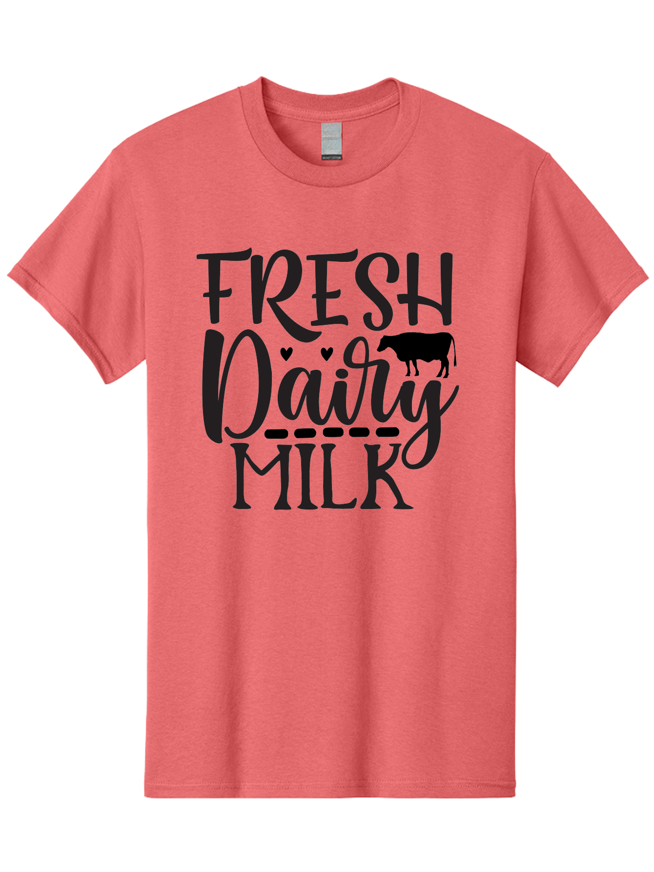 Fresh-Dairy-Milk Men'S Graphic Tee, 100% Cotton, Comfortable Casual Summer Wear, Machine Washable, Fresh Dairy Milk, Cow Silhouette, Hearts, Rustic Font, Dairy Products, Milk Advertisement, Farm Fresh, Dairy Farm, Milk Packaging, Cow Graphics Aab581