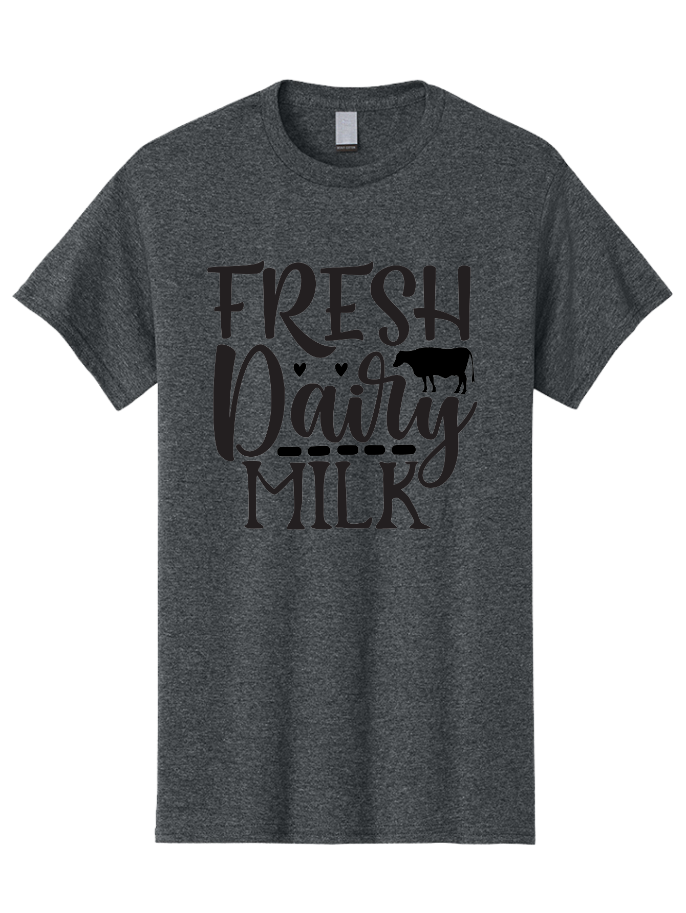 Fresh-Dairy-Milk Men'S Graphic Tee, 100% Cotton, Comfortable Casual Summer Wear, Machine Washable, Fresh Dairy Milk, Cow Silhouette, Hearts, Rustic Font, Dairy Products, Milk Advertisement, Farm Fresh, Dairy Farm, Milk Packaging, Cow Graphics Aab581