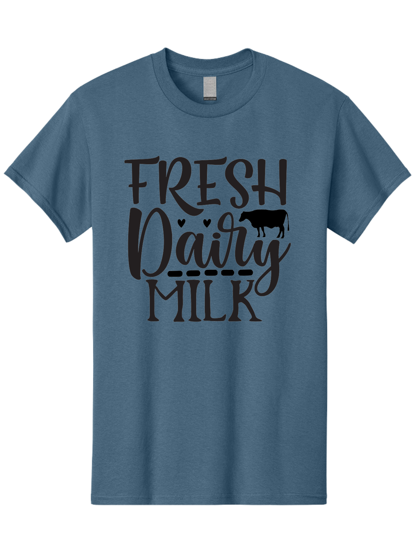 Fresh-Dairy-Milk Men'S Graphic Tee, 100% Cotton, Comfortable Casual Summer Wear, Machine Washable, Fresh Dairy Milk, Cow Silhouette, Hearts, Rustic Font, Dairy Products, Milk Advertisement, Farm Fresh, Dairy Farm, Milk Packaging, Cow Graphics Aab581