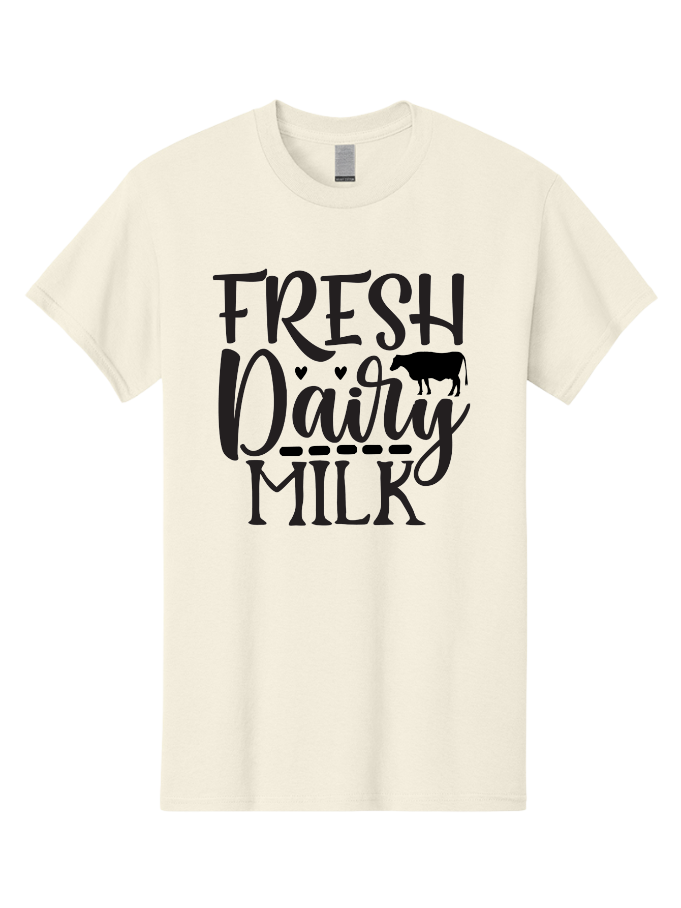 Fresh-Dairy-Milk Men'S Graphic Tee, 100% Cotton, Comfortable Casual Summer Wear, Machine Washable, Fresh Dairy Milk, Cow Silhouette, Hearts, Rustic Font, Dairy Products, Milk Advertisement, Farm Fresh, Dairy Farm, Milk Packaging, Cow Graphics Aab581