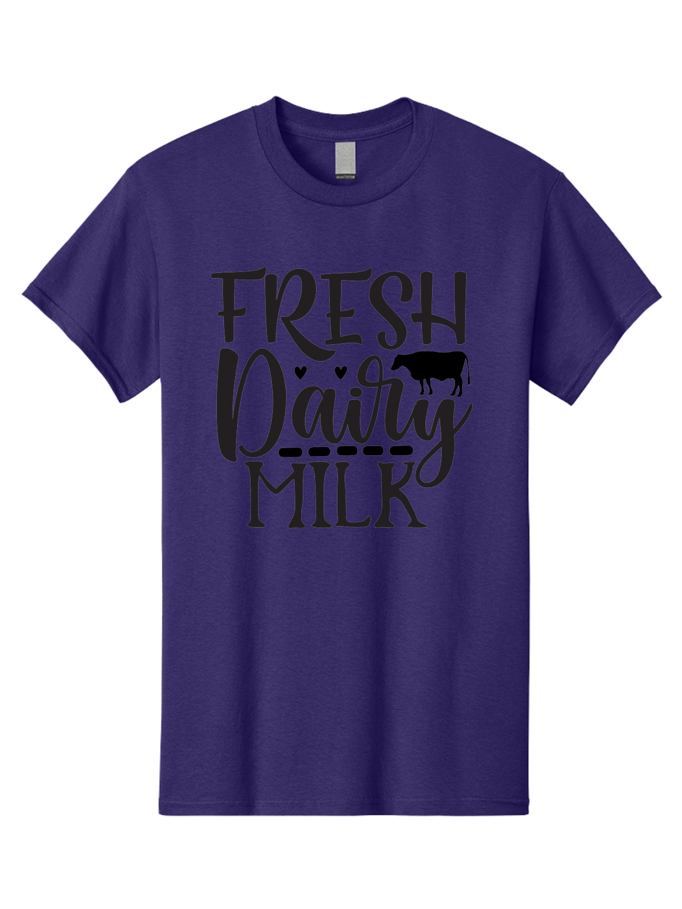 Fresh-Dairy-Milk Men'S Graphic Tee, 100% Cotton, Comfortable Casual Summer Wear, Machine Washable, Fresh Dairy Milk, Cow Silhouette, Hearts, Rustic Font, Dairy Products, Milk Advertisement, Farm Fresh, Dairy Farm, Milk Packaging, Cow Graphics Aab581