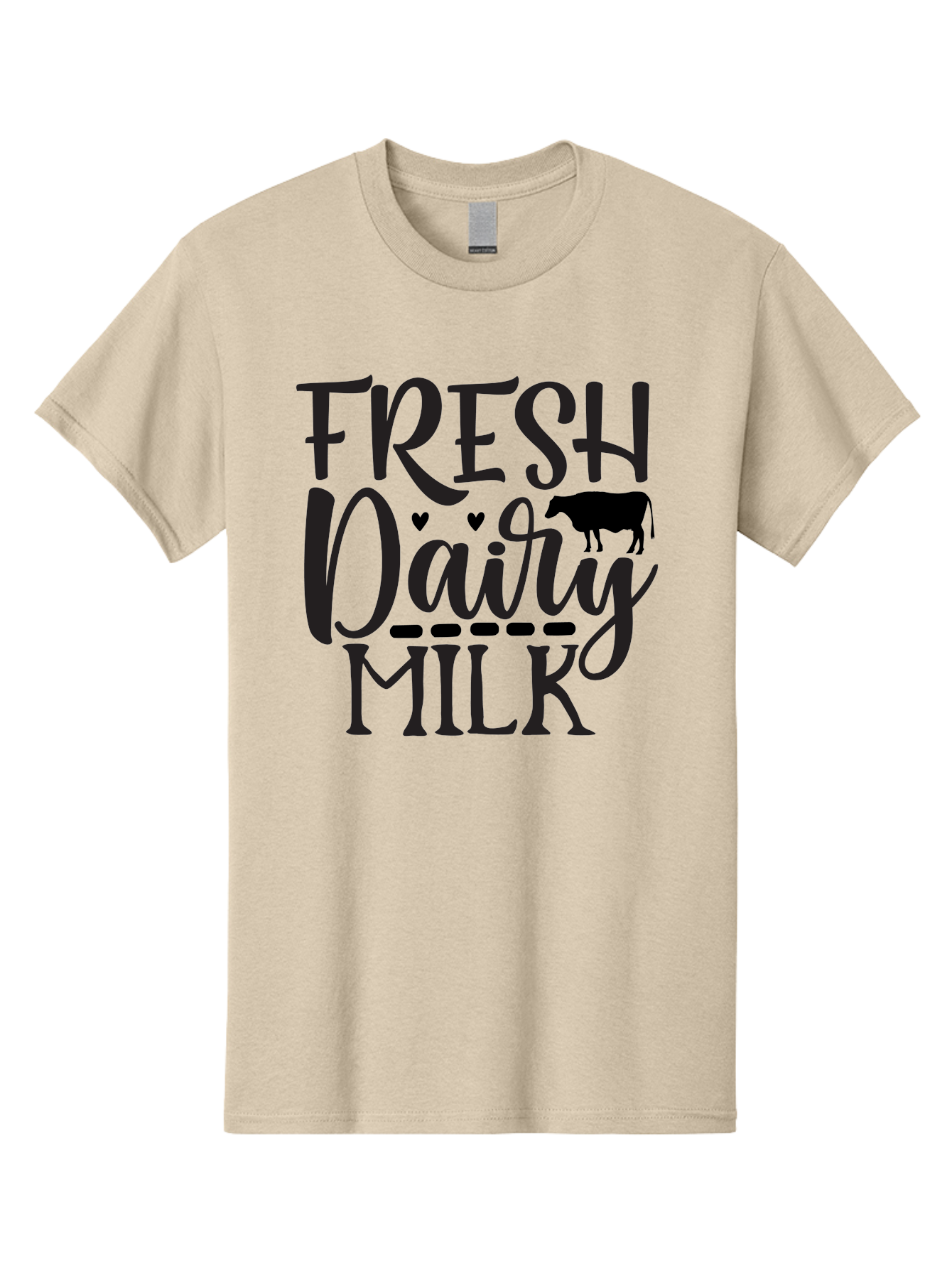 Fresh-Dairy-Milk Men'S Graphic Tee, 100% Cotton, Comfortable Casual Summer Wear, Machine Washable, Fresh Dairy Milk, Cow Silhouette, Hearts, Rustic Font, Dairy Products, Milk Advertisement, Farm Fresh, Dairy Farm, Milk Packaging, Cow Graphics Aab581
