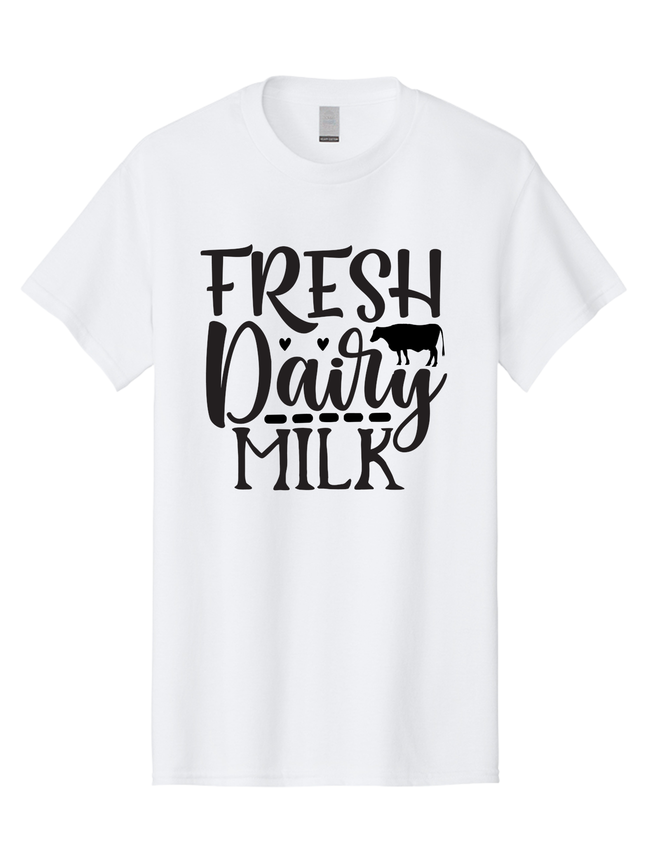 Fresh-Dairy-Milk Men'S Graphic Tee, 100% Cotton, Comfortable Casual Summer Wear, Machine Washable, Fresh Dairy Milk, Cow Silhouette, Hearts, Rustic Font, Dairy Products, Milk Advertisement, Farm Fresh, Dairy Farm, Milk Packaging, Cow Graphics Aab581