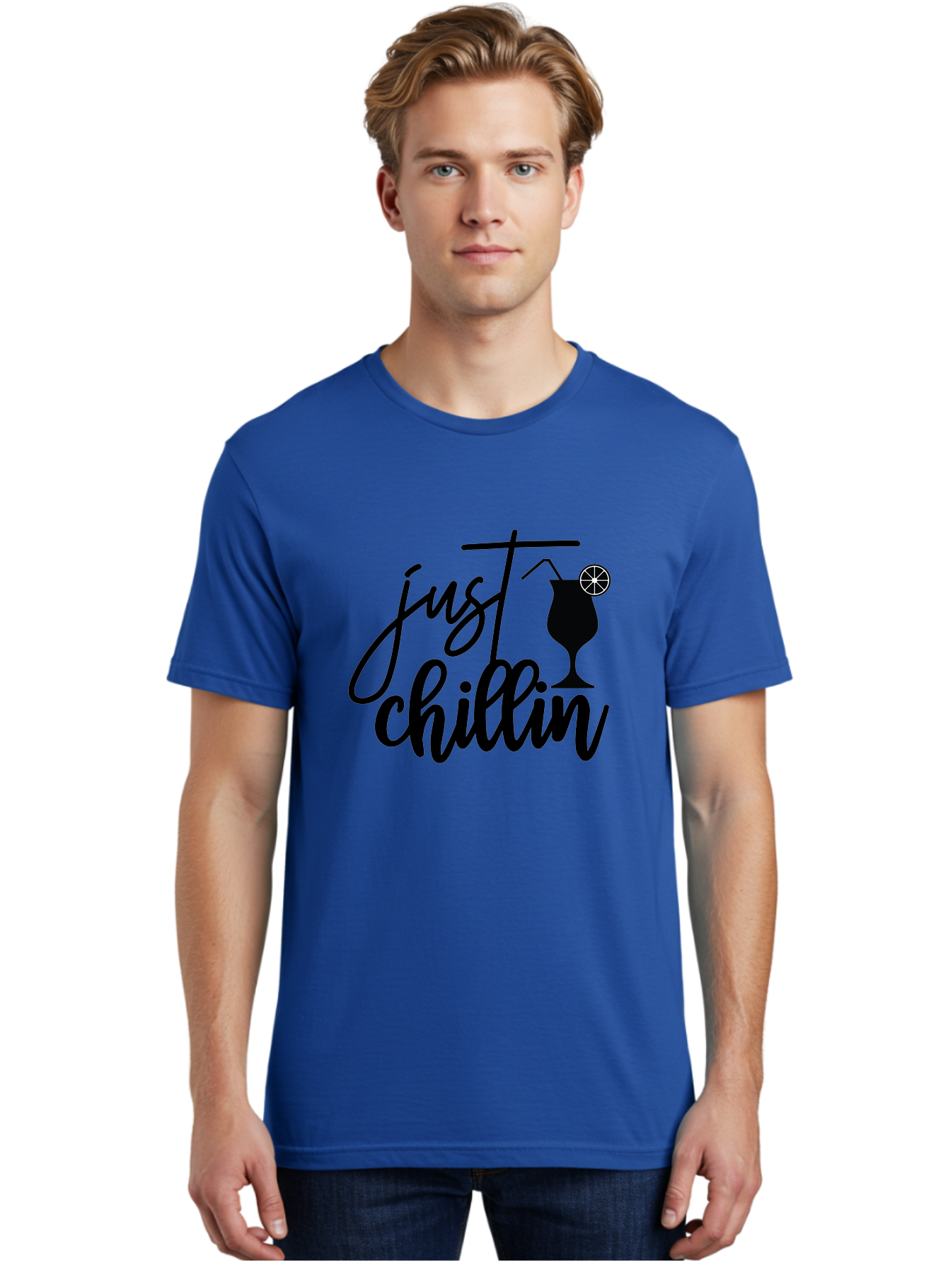 Just-Chillin Men'S Graphic Tee, 100% Cotton, Comfortable Casual Summer Wear, Machine Washable, Relaxation Mode, Chilling Vibes, Cocktail Culture, Refreshing Drinks, Laid-Back Atmosphere, Summer Fun, Happy Hour Aab583