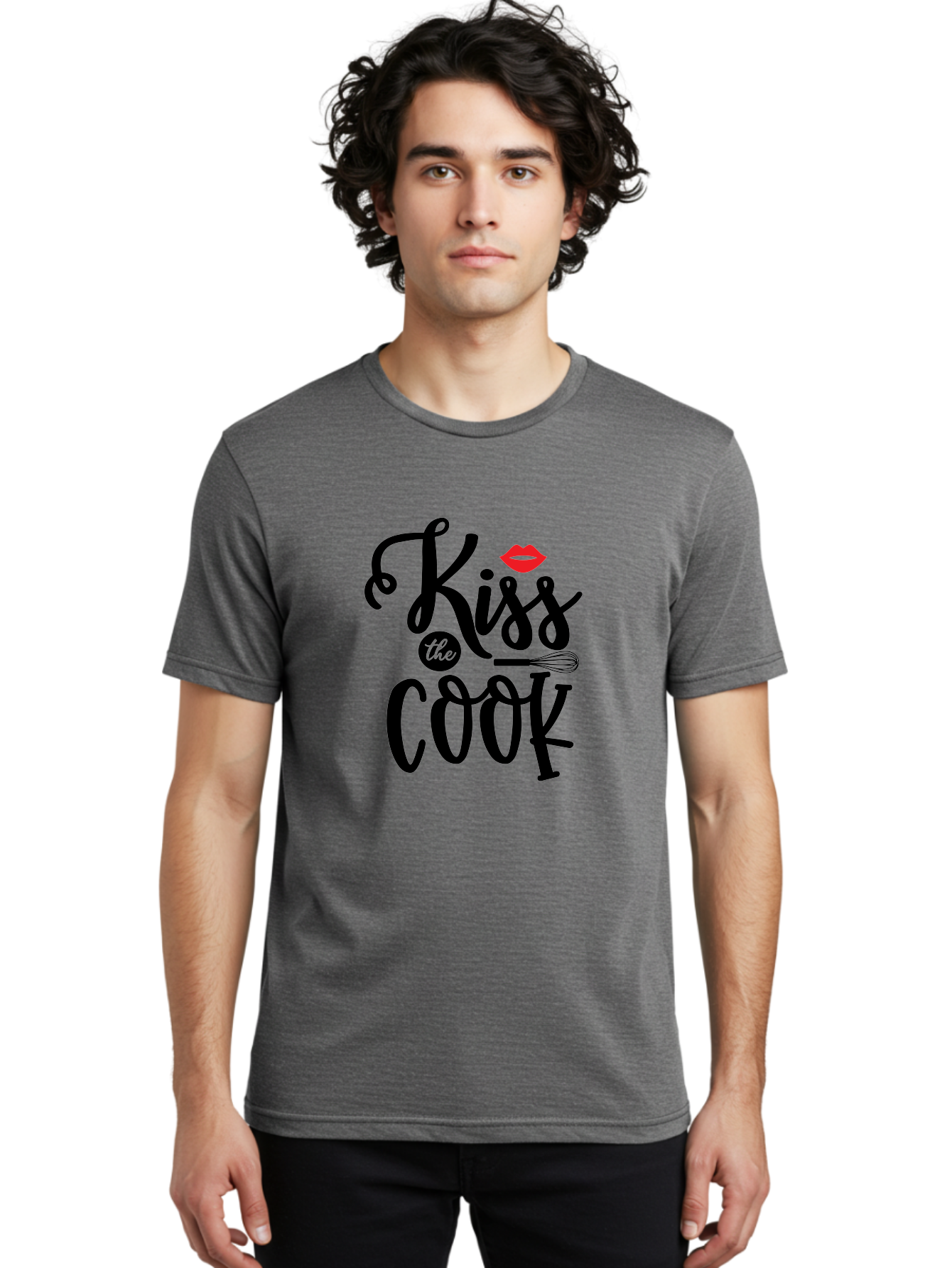 Kiss-The-Cook Men'S Graphic Tee, 100% Cotton, Comfortable Casual Summer Wear, Machine Washable, Kiss The Cook, Cooking With Love, Kitchen Romance, Culinary Passion, Chef'S Kiss, Foodie Charm, Whimsical Kitchen Decor, Playful Typography, Aab584