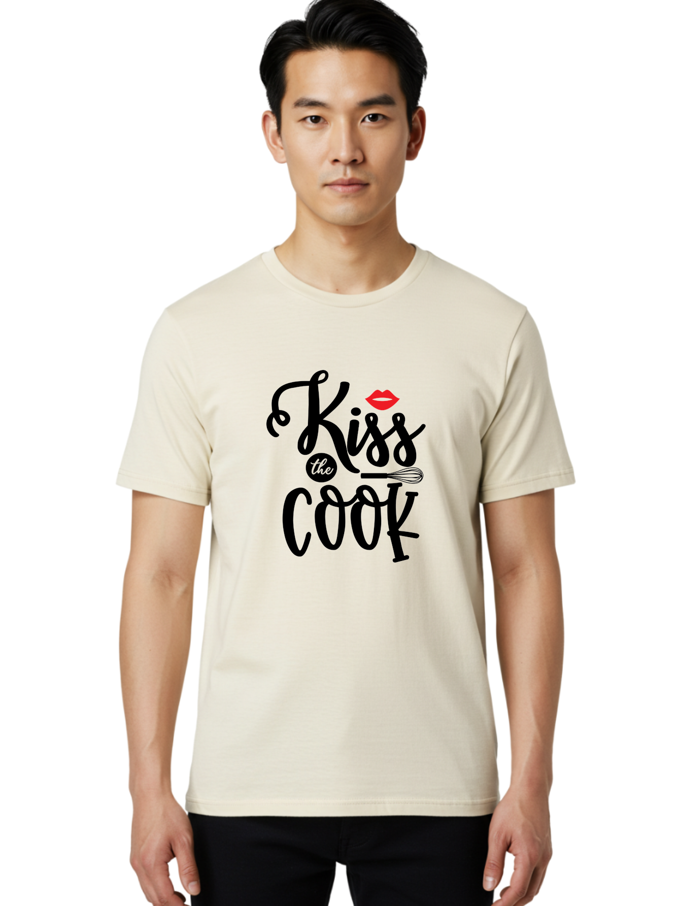 Kiss-The-Cook Men'S Graphic Tee, 100% Cotton, Comfortable Casual Summer Wear, Machine Washable, Kiss The Cook, Cooking With Love, Kitchen Romance, Culinary Passion, Chef'S Kiss, Foodie Charm, Whimsical Kitchen Decor, Playful Typography, Aab584