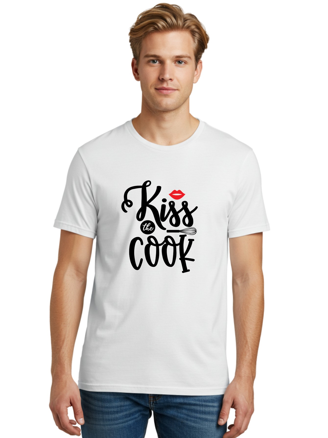 Kiss-The-Cook Men'S Graphic Tee, 100% Cotton, Comfortable Casual Summer Wear, Machine Washable, Kiss The Cook, Cooking With Love, Kitchen Romance, Culinary Passion, Chef'S Kiss, Foodie Charm, Whimsical Kitchen Decor, Playful Typography, Aab584