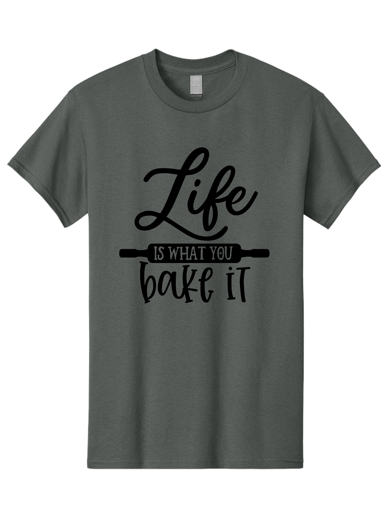 Life-Is-What-You-Bake-It Men'S Graphic Tee, 100% Cotton, Comfortable Casual Summer Wear, Machine Washable, Inspirational Quote, Baking Inspiration, Motivational Phrases, Positive Affirmations, Kitchen Decor, Baking Quotes, Rolling Pin Design Aab585
