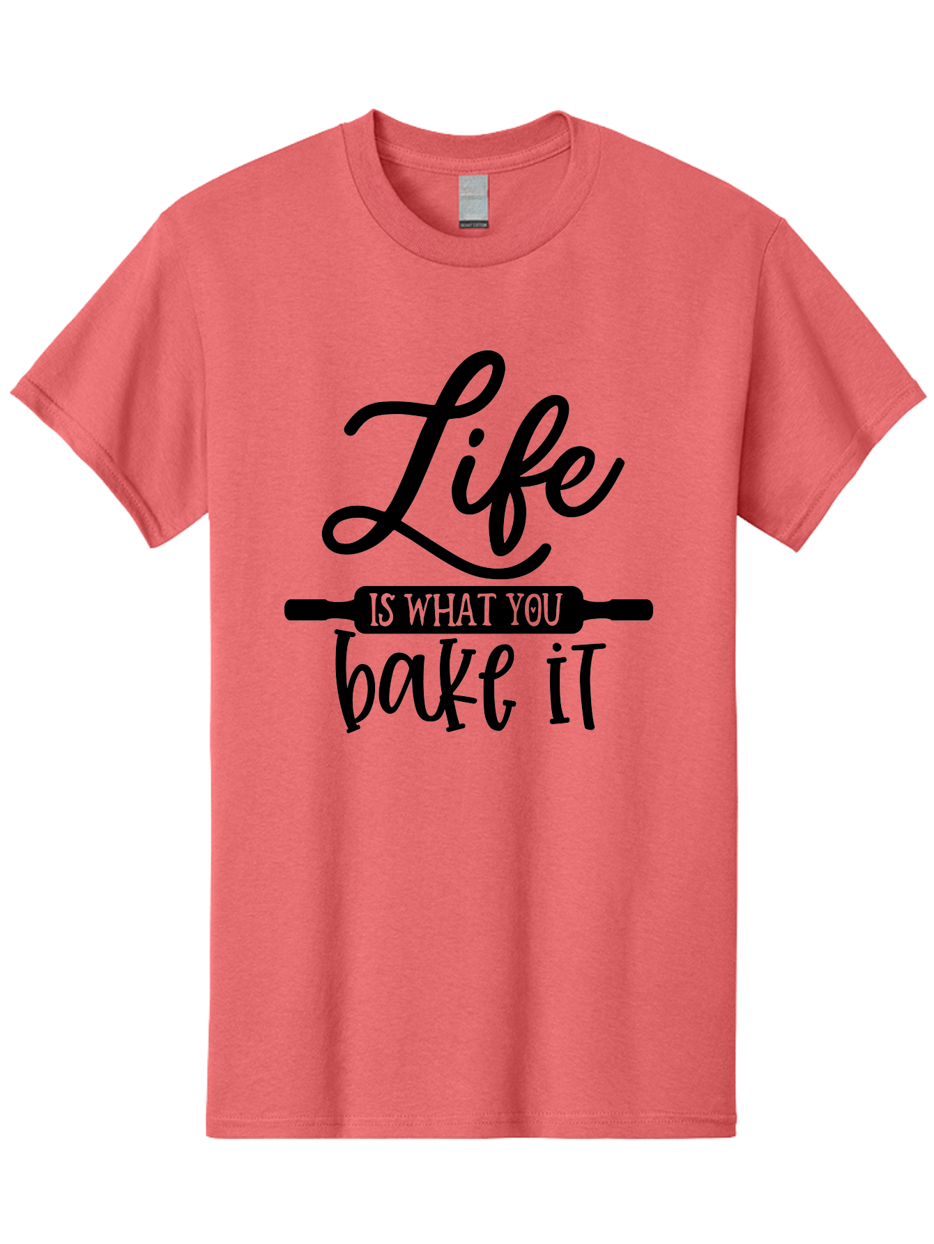 Life-Is-What-You-Bake-It Men'S Graphic Tee, 100% Cotton, Comfortable Casual Summer Wear, Machine Washable, Inspirational Quote, Baking Inspiration, Motivational Phrases, Positive Affirmations, Kitchen Decor, Baking Quotes, Rolling Pin Design Aab585