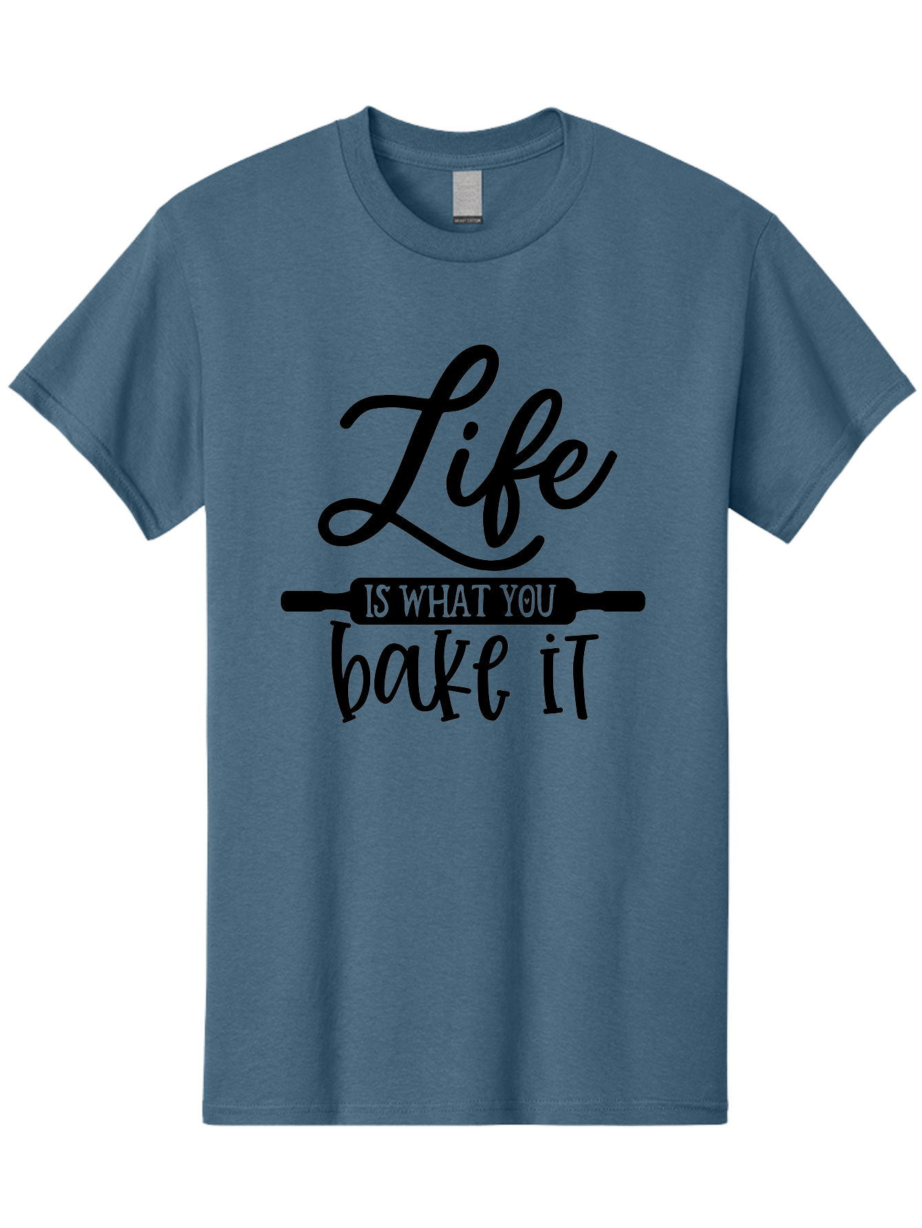 Life-Is-What-You-Bake-It Men'S Graphic Tee, 100% Cotton, Comfortable Casual Summer Wear, Machine Washable, Inspirational Quote, Baking Inspiration, Motivational Phrases, Positive Affirmations, Kitchen Decor, Baking Quotes, Rolling Pin Design Aab585