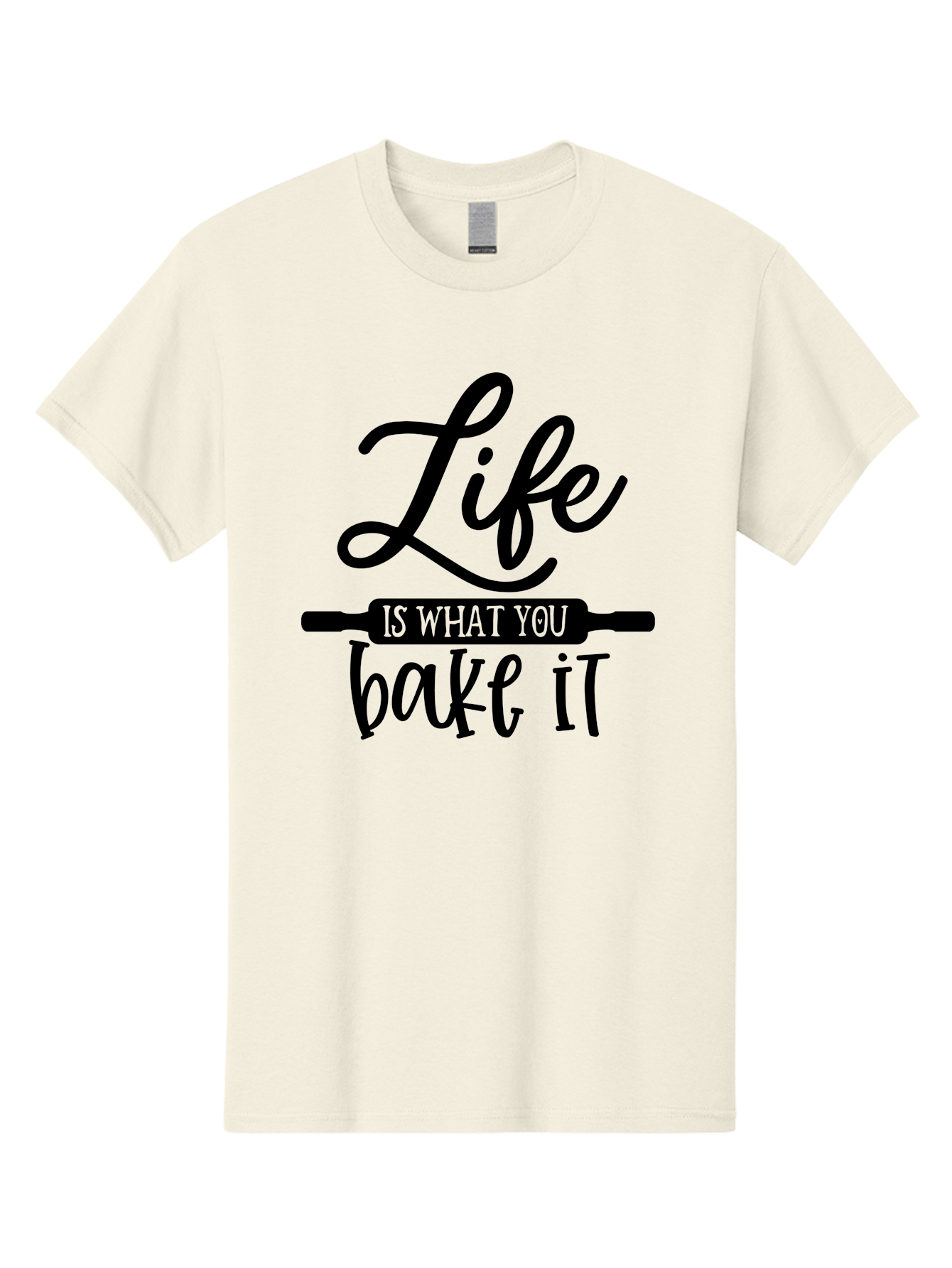 Life-Is-What-You-Bake-It Men'S Graphic Tee, 100% Cotton, Comfortable Casual Summer Wear, Machine Washable, Inspirational Quote, Baking Inspiration, Motivational Phrases, Positive Affirmations, Kitchen Decor, Baking Quotes, Rolling Pin Design Aab585